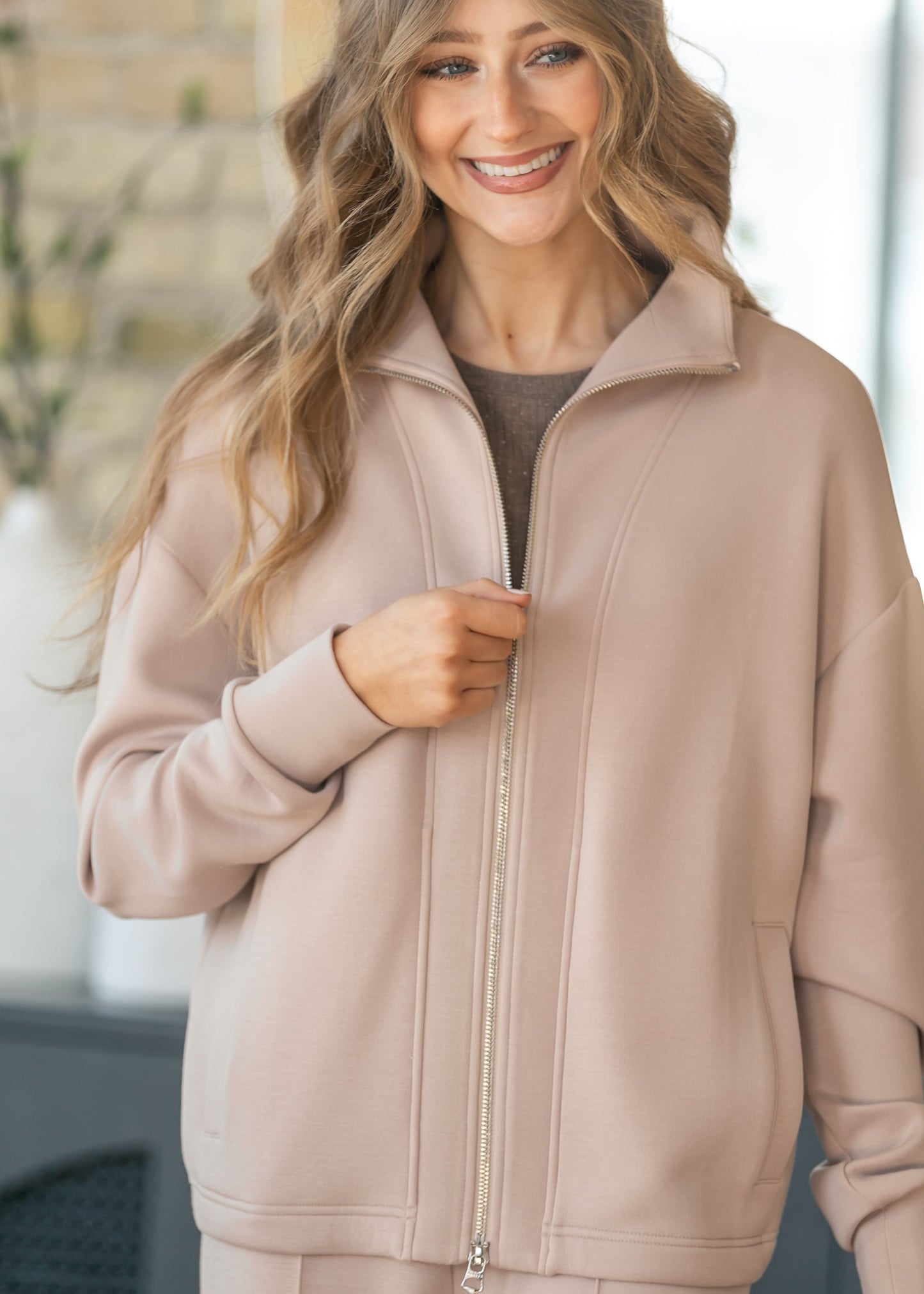 Varley® Taupe Arlene Full Zip Sweatshirt Jacket