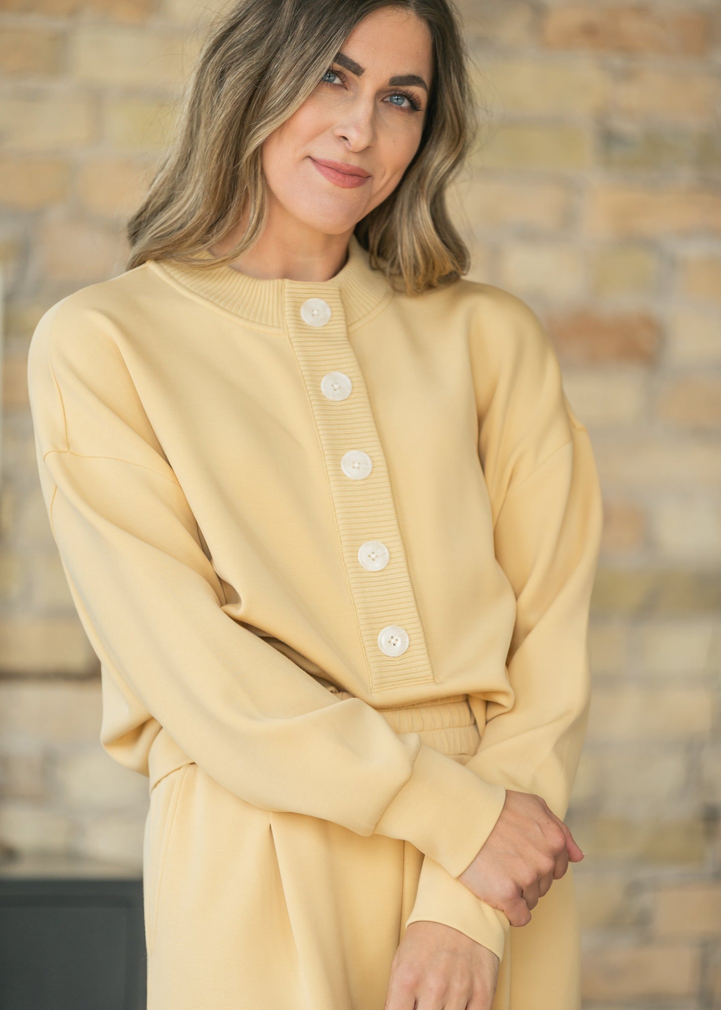 Varley® Yellow Reena Button Front Sweater