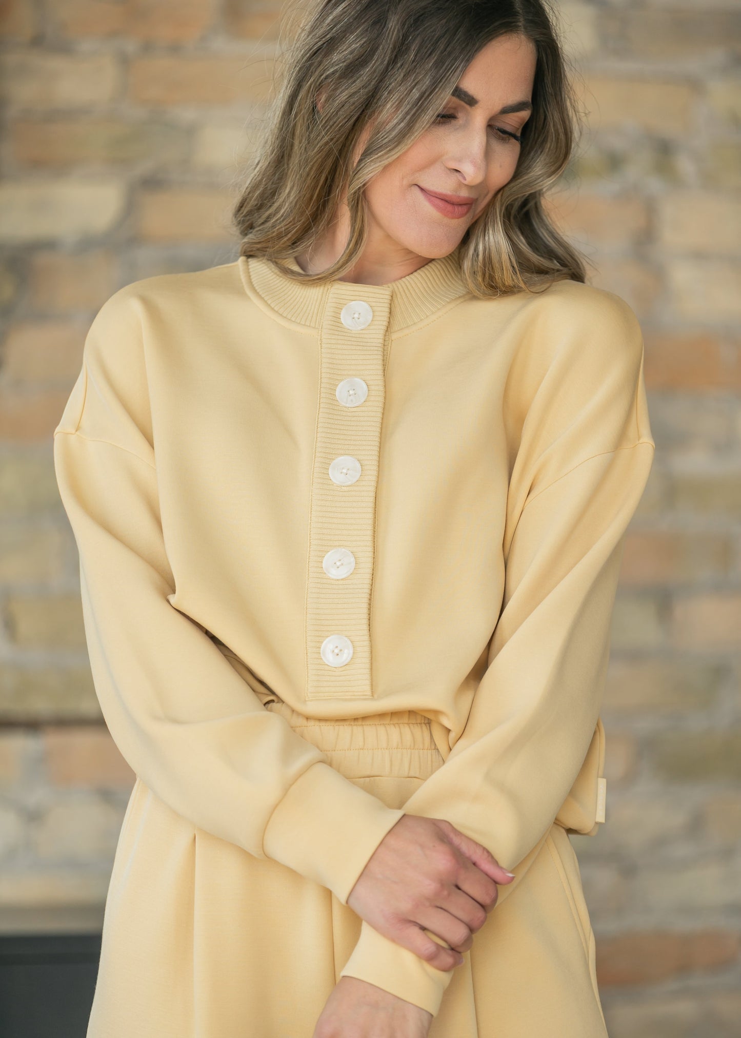 Varley® Yellow Reena Button Front Sweater