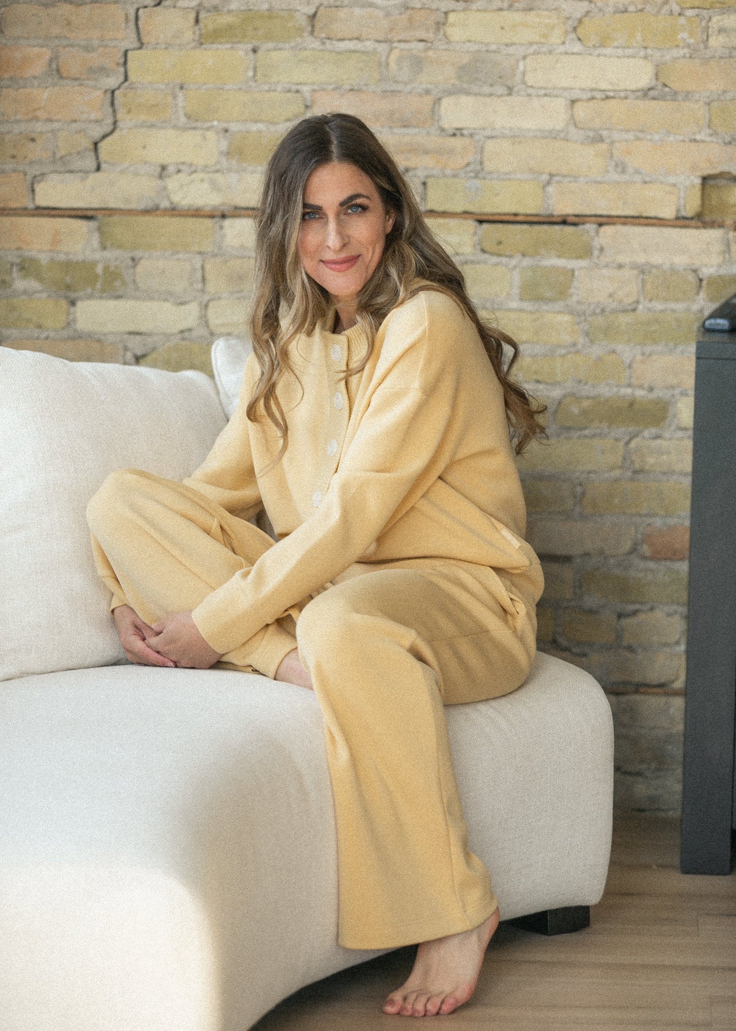 Varley® Yellow Reena Button Front Sweater