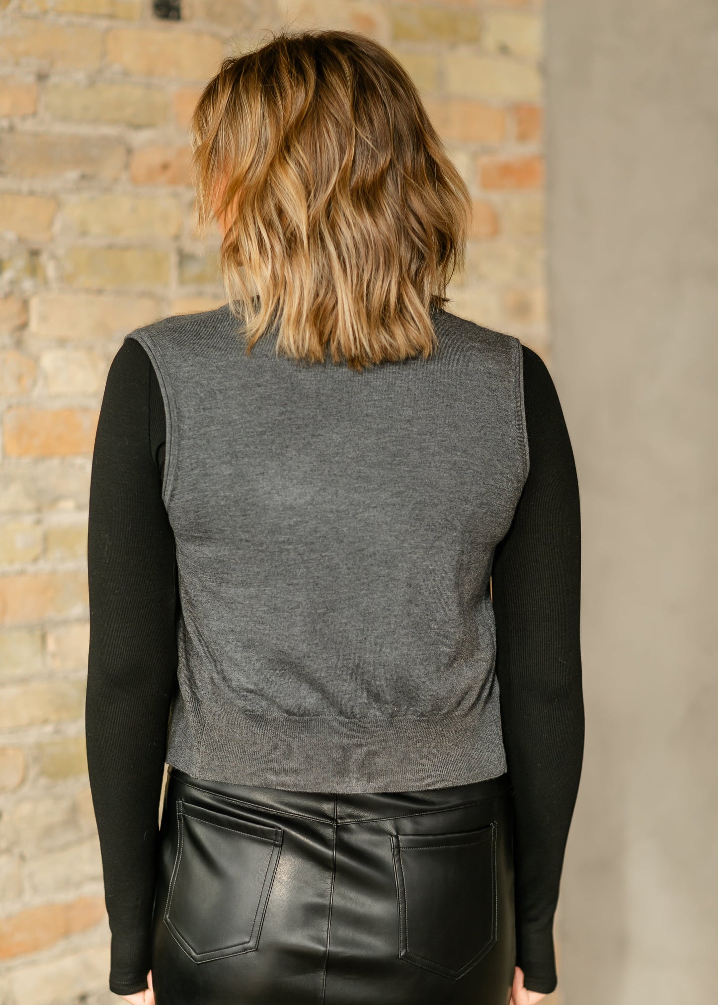 Vea Charcoal Button Up Knit Vest - FINAL SALE