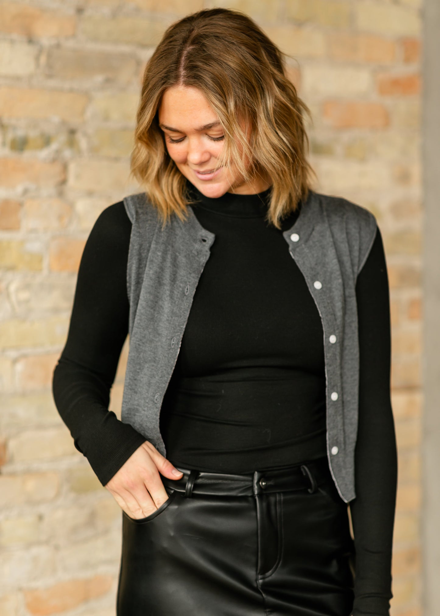 Vea Charcoal Button Up Knit Vest - FINAL SALE