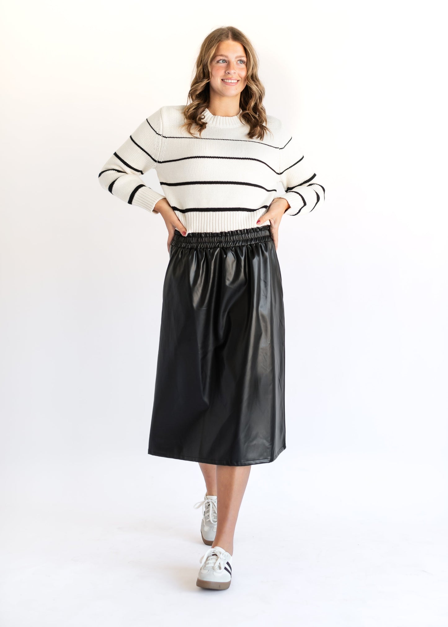 Vegan Leather A-line Midi Skirt - FINAL SALE