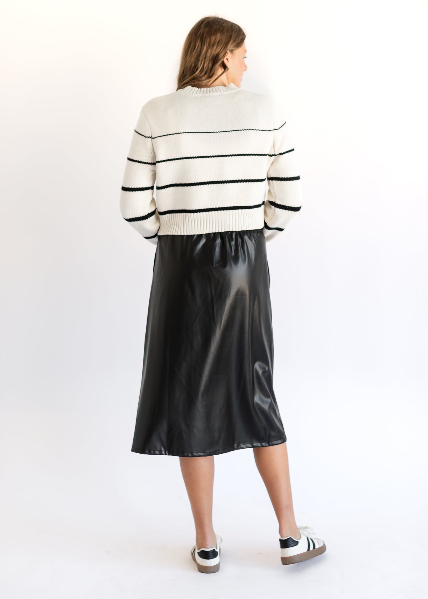 Vegan Leather A-line Midi Skirt - FINAL SALE