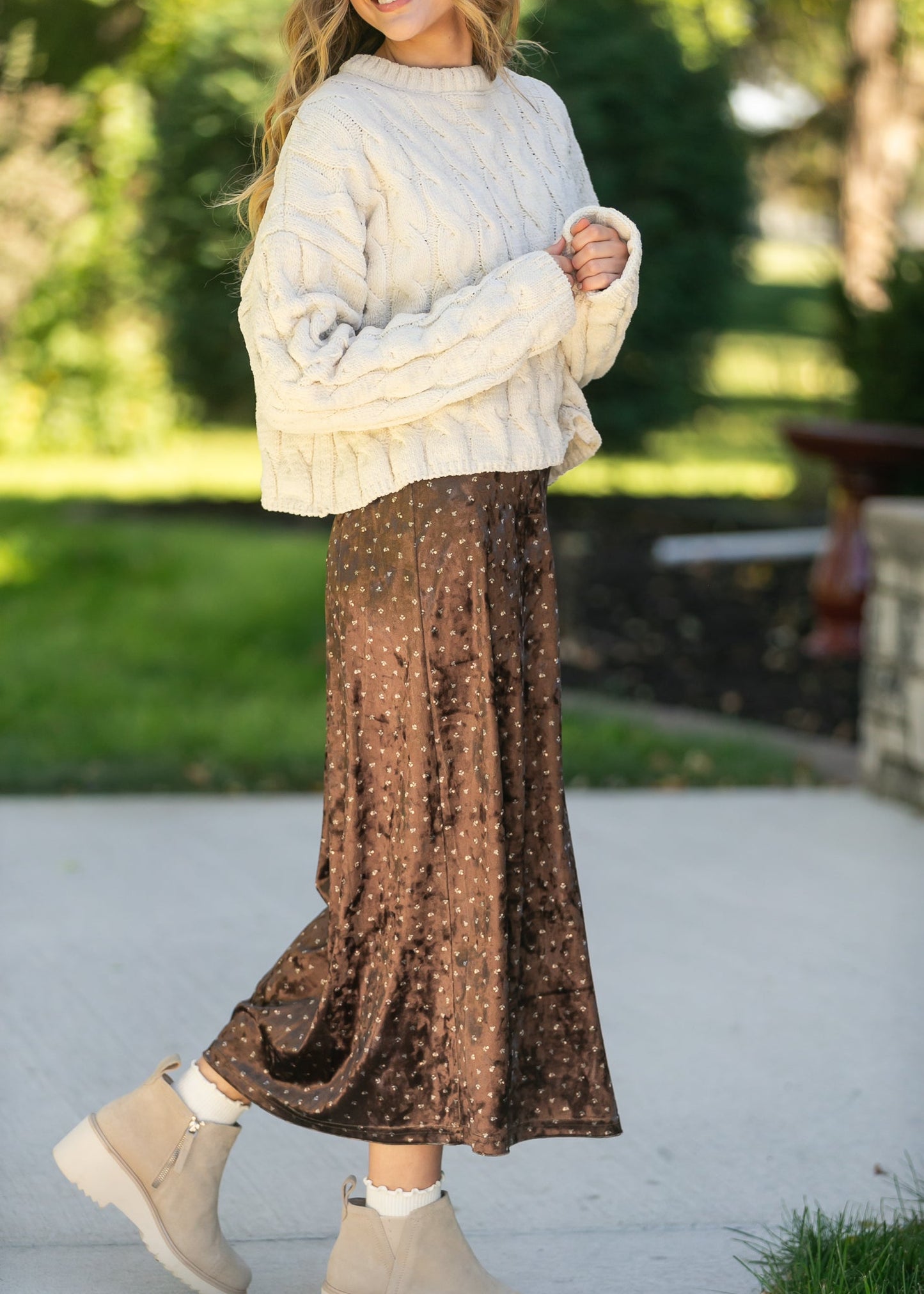 Velvet Ditsy Floral Midi Skirt - FINAL SALE