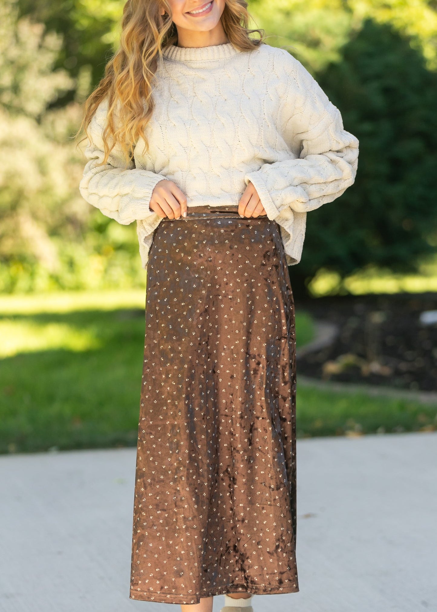 Velvet Ditsy Floral Midi Skirt - FINAL SALE