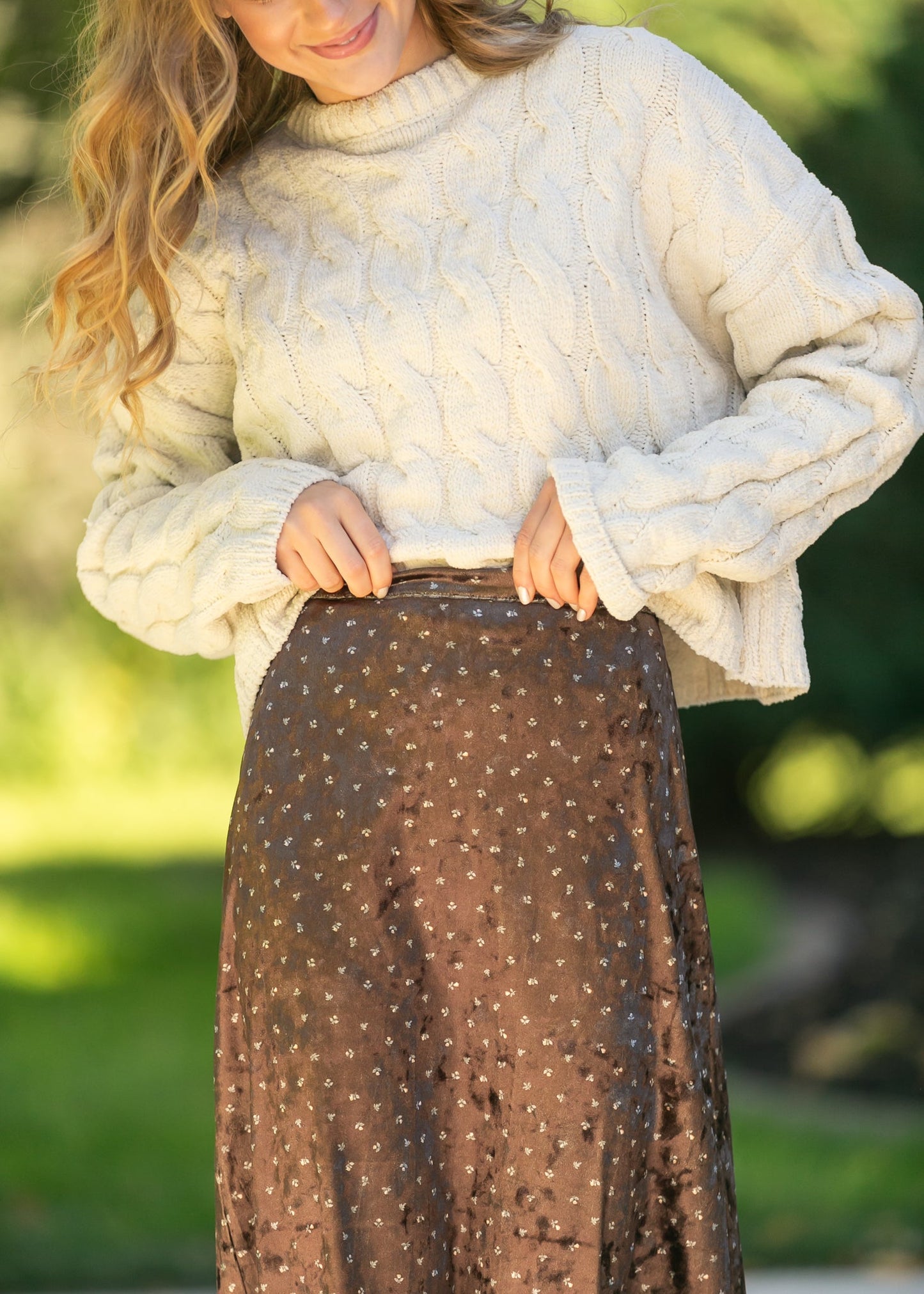 Velvet Ditsy Floral Midi Skirt - FINAL SALE