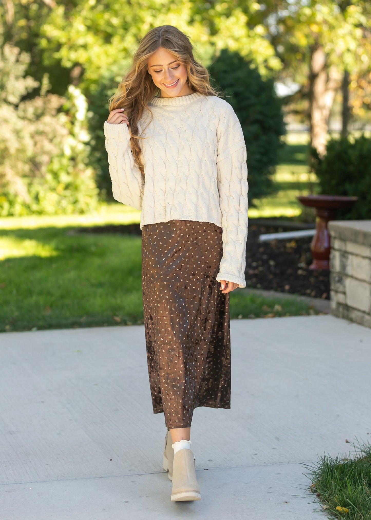 Velvet Ditsy Floral Midi Skirt - FINAL SALE