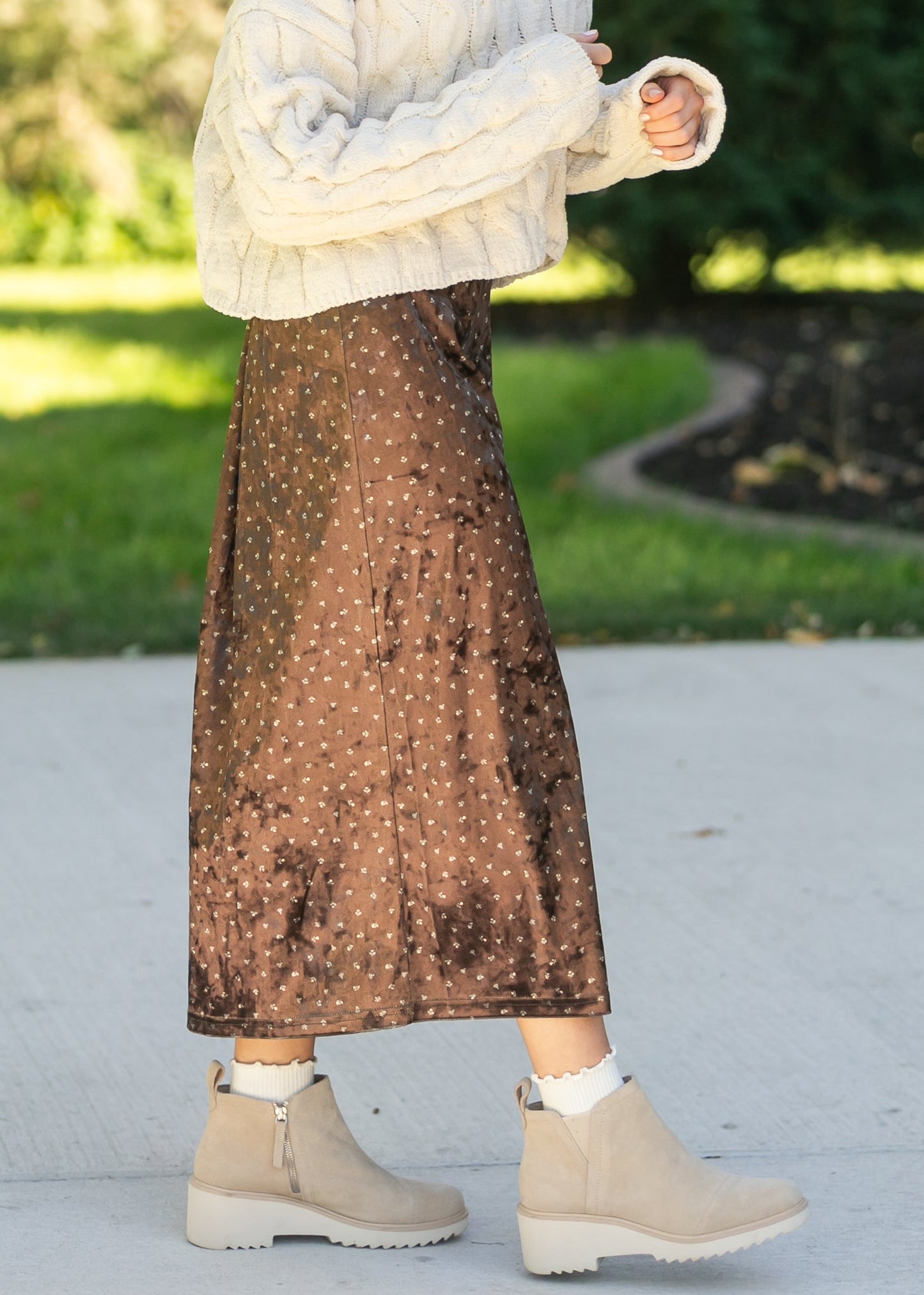 Velvet Ditsy Floral Midi Skirt - FINAL SALE