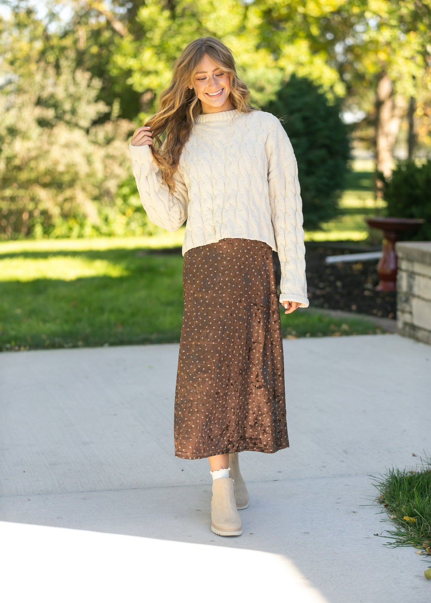 Velvet Ditsy Floral Midi Skirt - FINAL SALE
