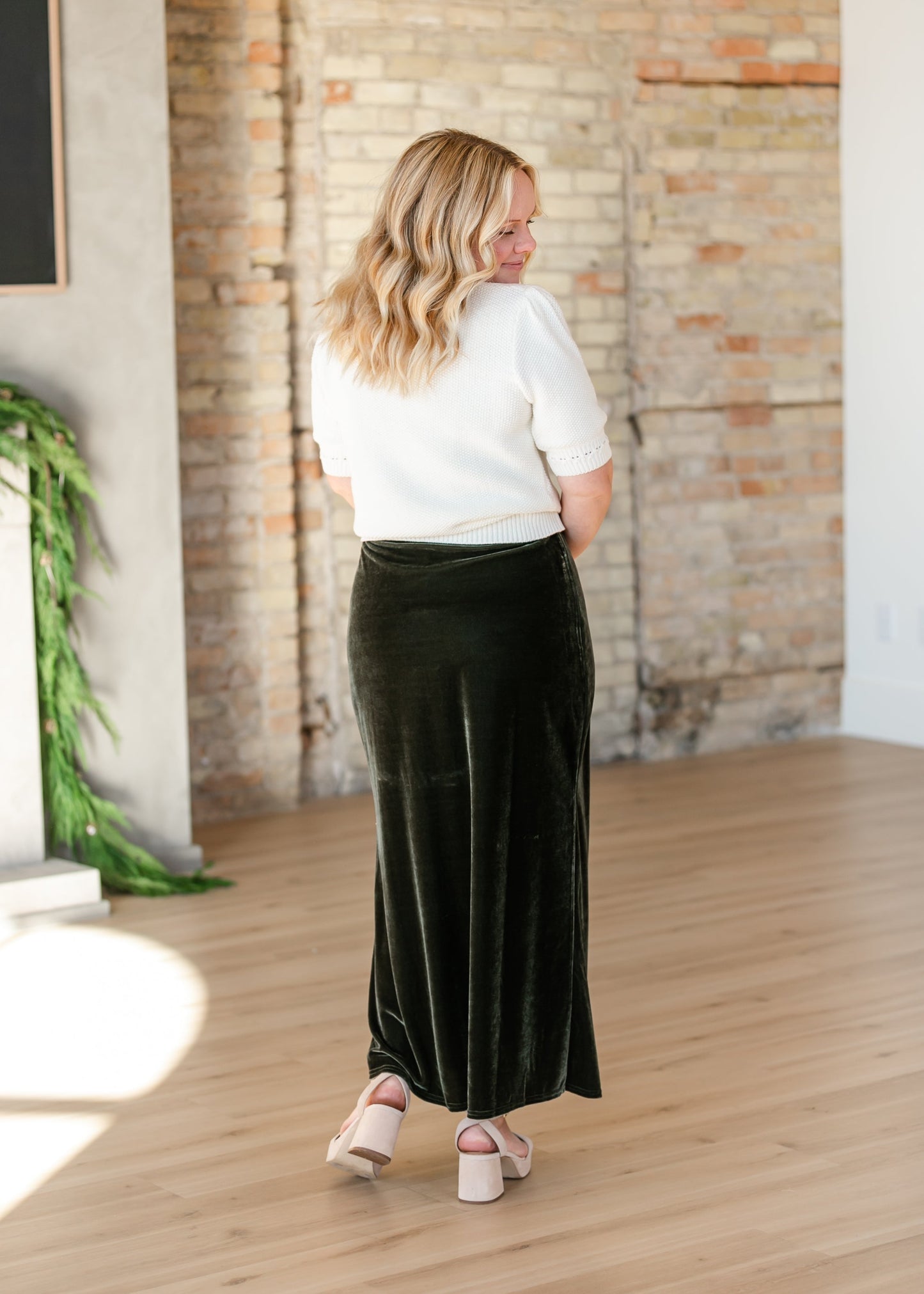 Velvet Pull-on Green Maxi Skirt - FINAL SALE