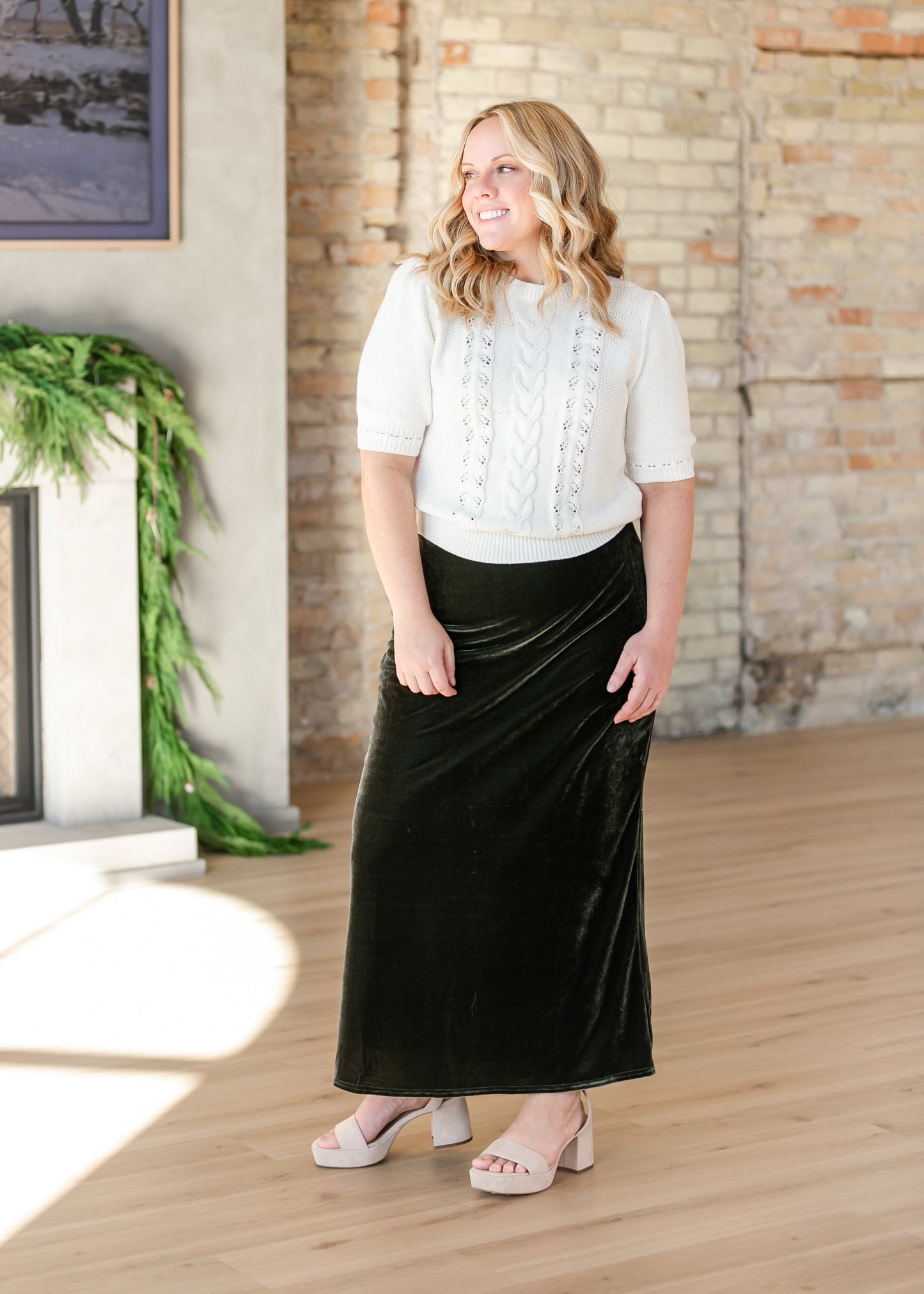 Velvet Pull-on Green Maxi Skirt - FINAL SALE