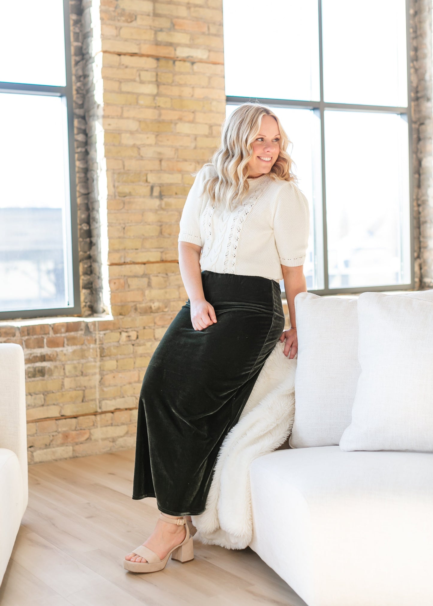 Velvet Pull-on Green Maxi Skirt - FINAL SALE