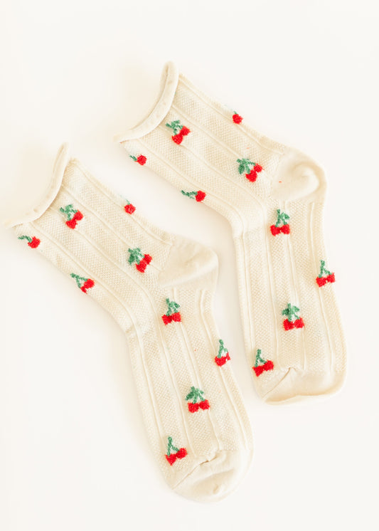 Vintage Cherry Mid Crew Socks