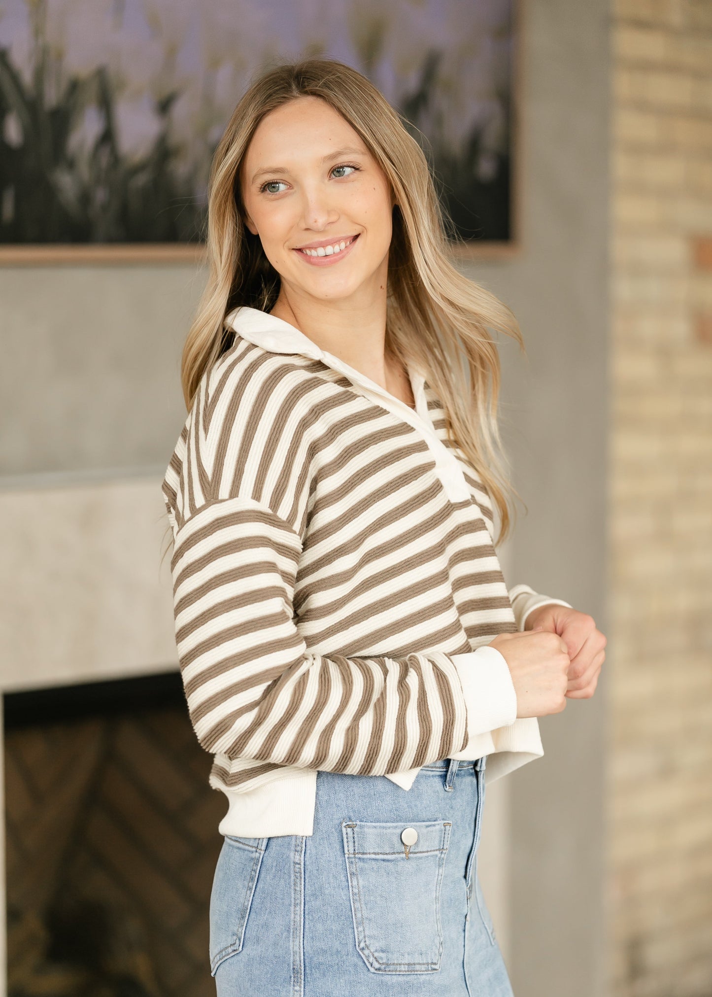 Viola Striped Drop Sleeve Collared Knit Top - FINAL SALE