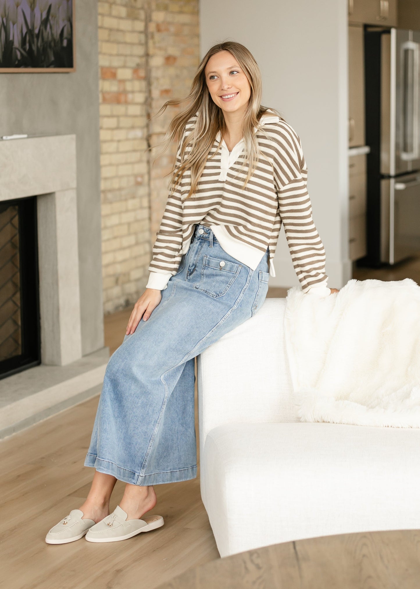 Viola Striped Drop Sleeve Collared Knit Top - FINAL SALE