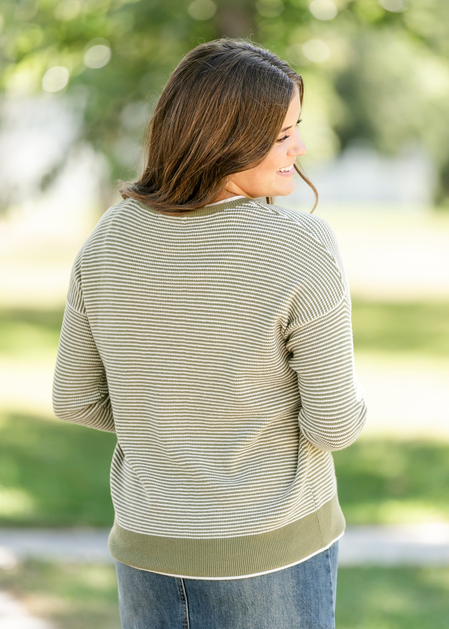 Waffle Knit Crewneck Striped Sweater