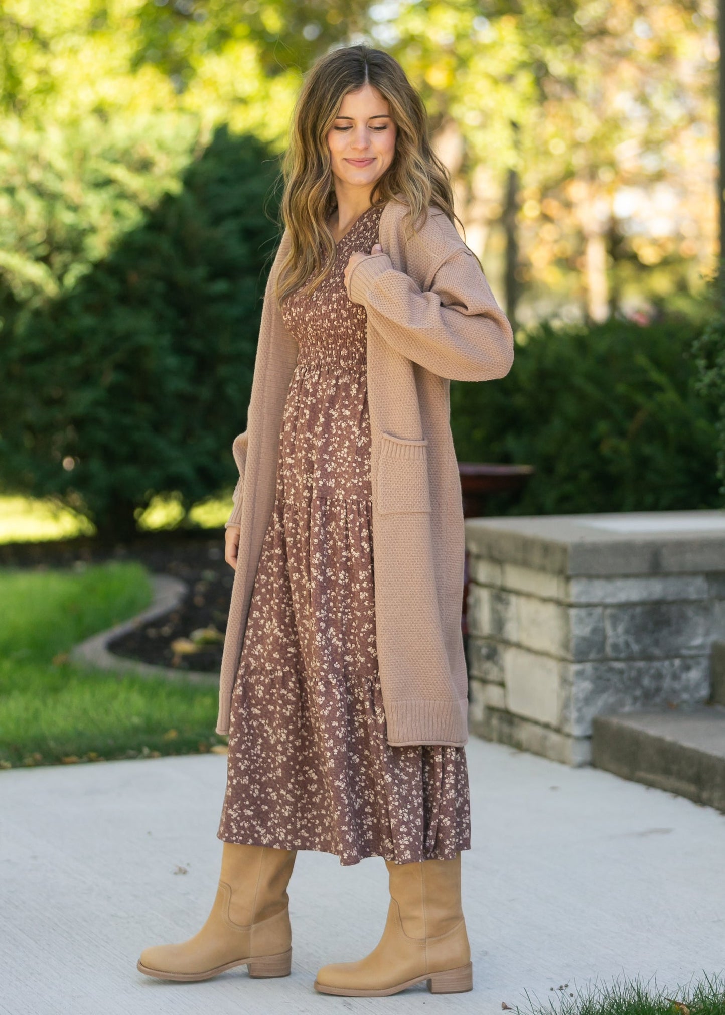 Waffle Knit Open Front Cardigan
