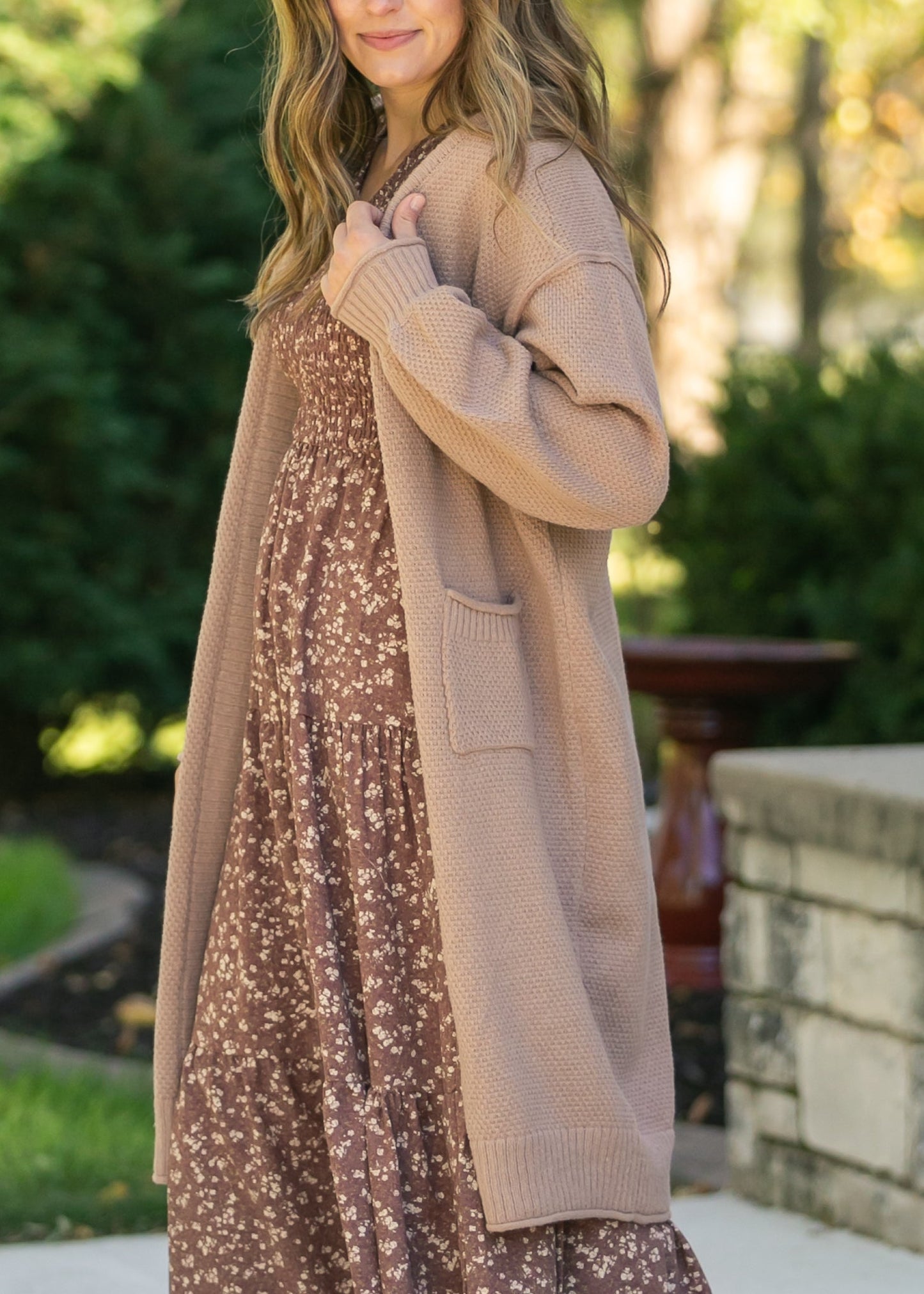Waffle Knit Open Front Cardigan