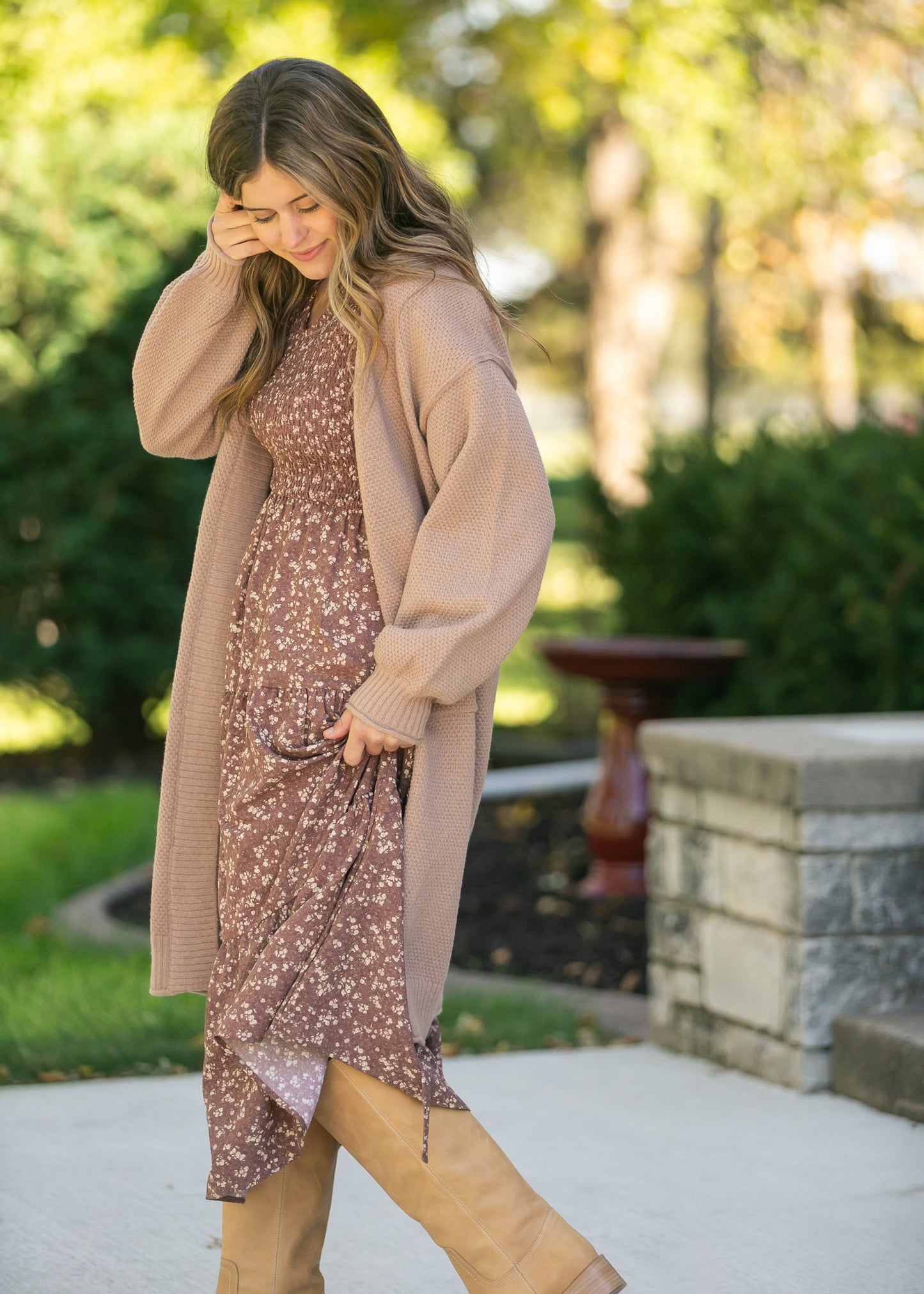 Waffle Knit Open Front Cardigan
