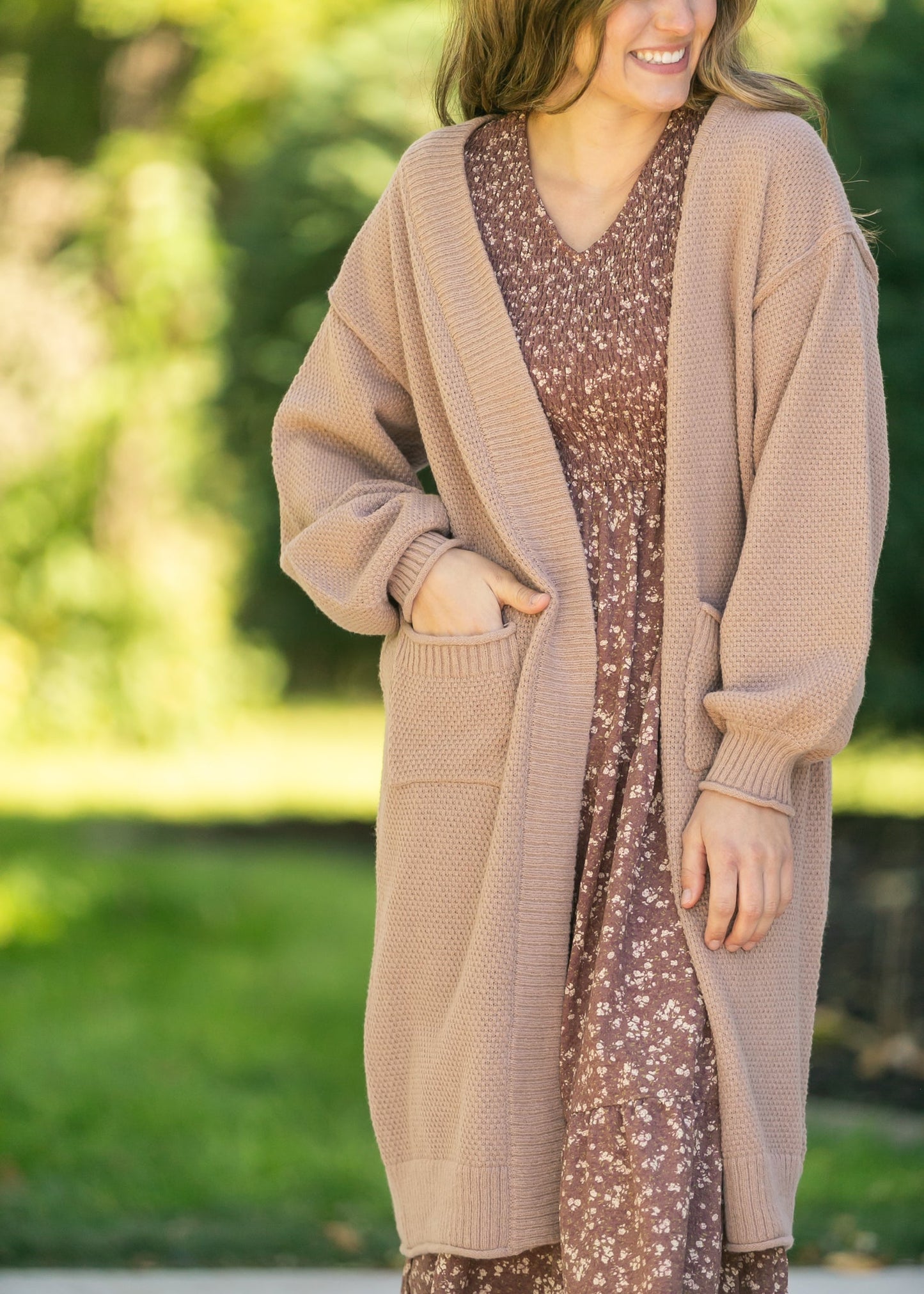 Waffle Knit Open Front Cardigan