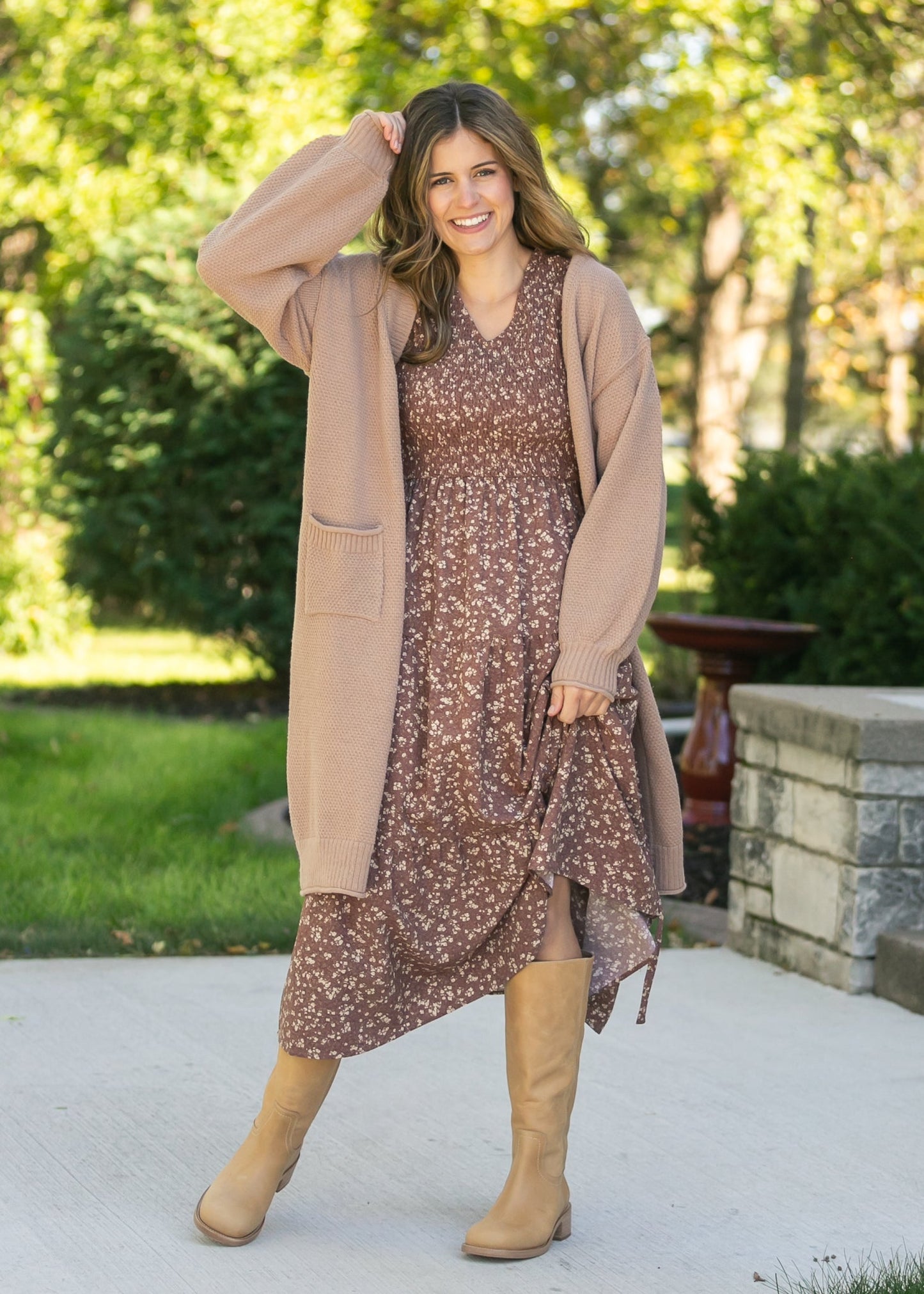 Waffle Knit Open Front Cardigan