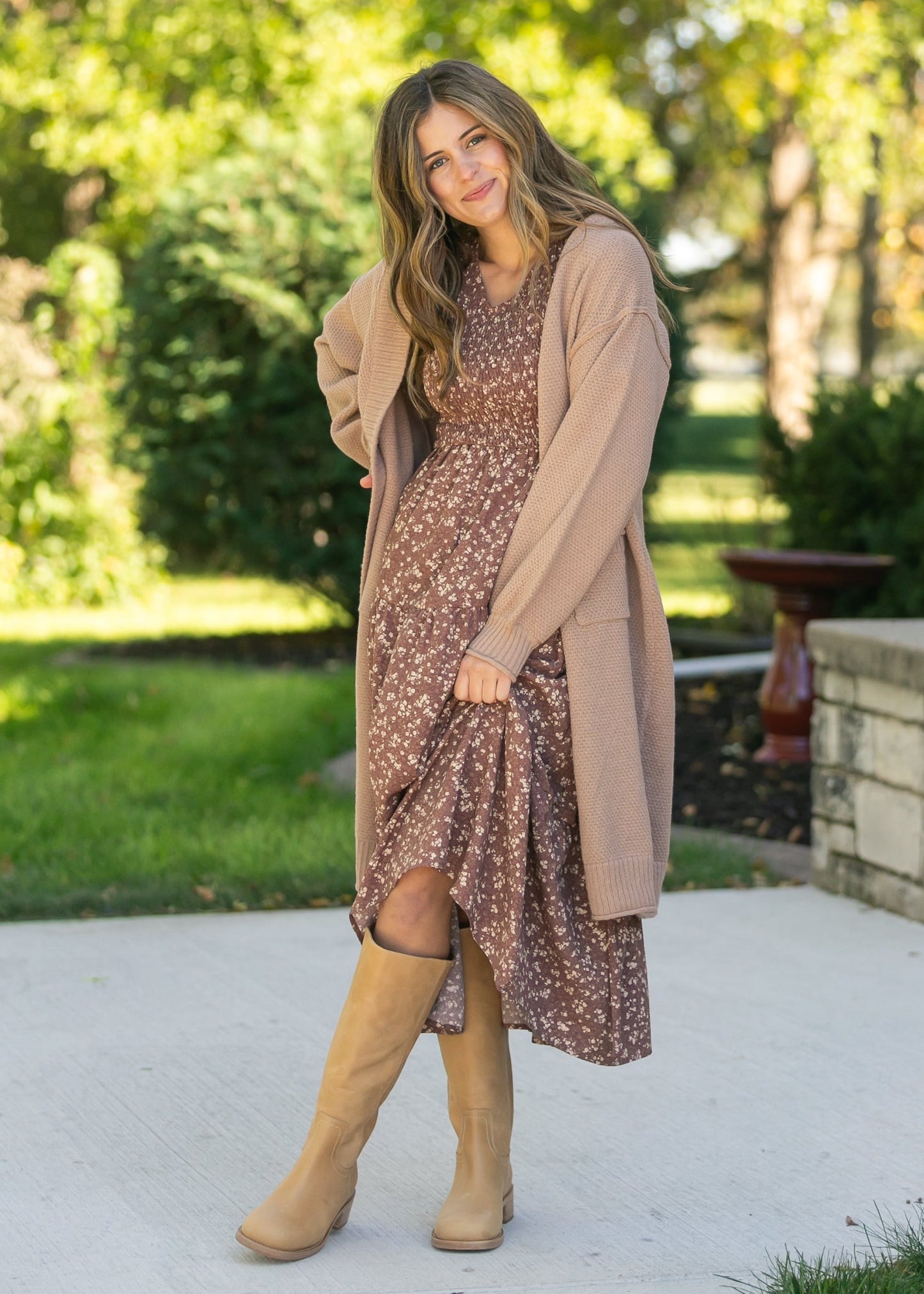Waffle Knit Open Front Cardigan