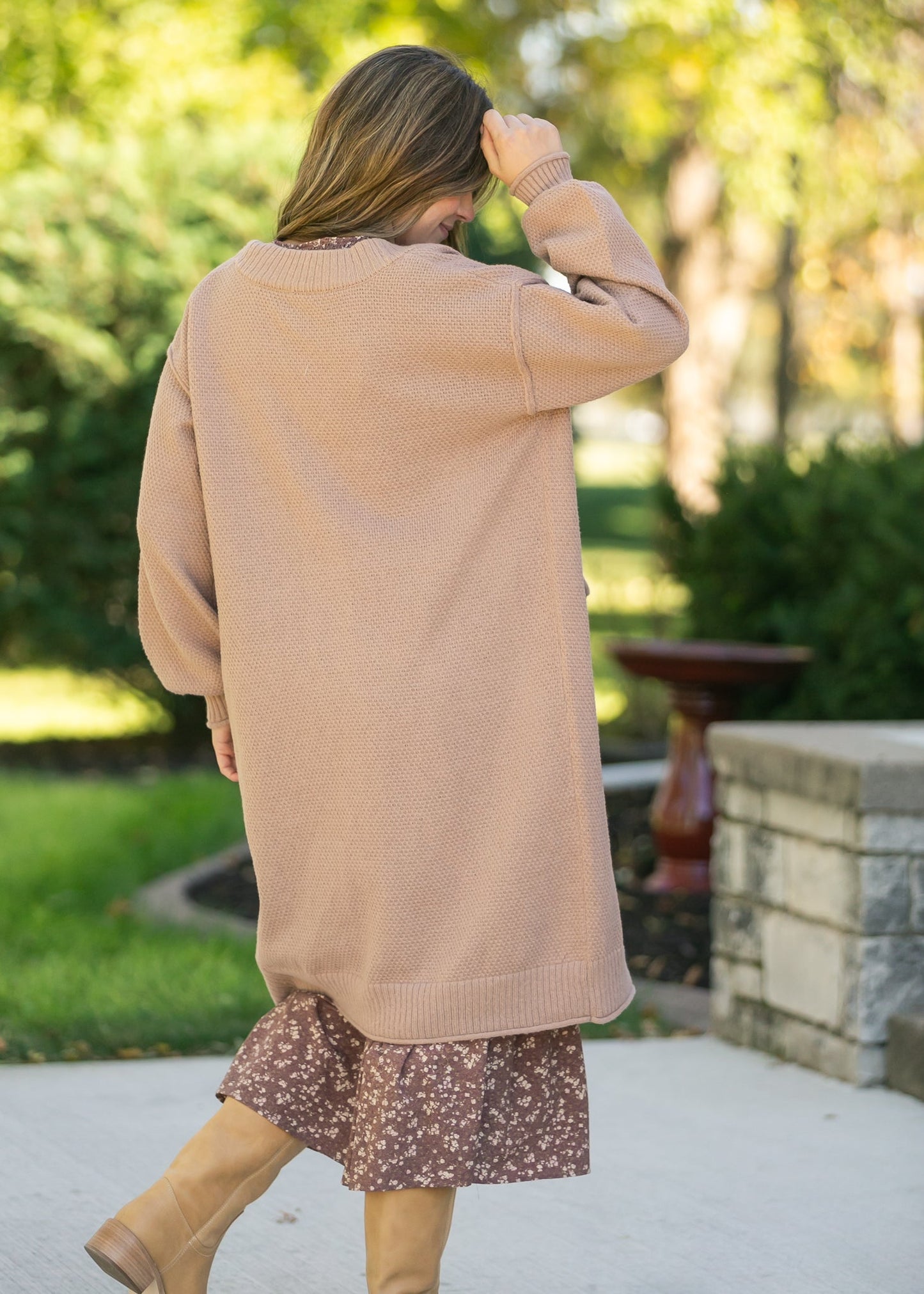 Waffle Knit Open Front Cardigan