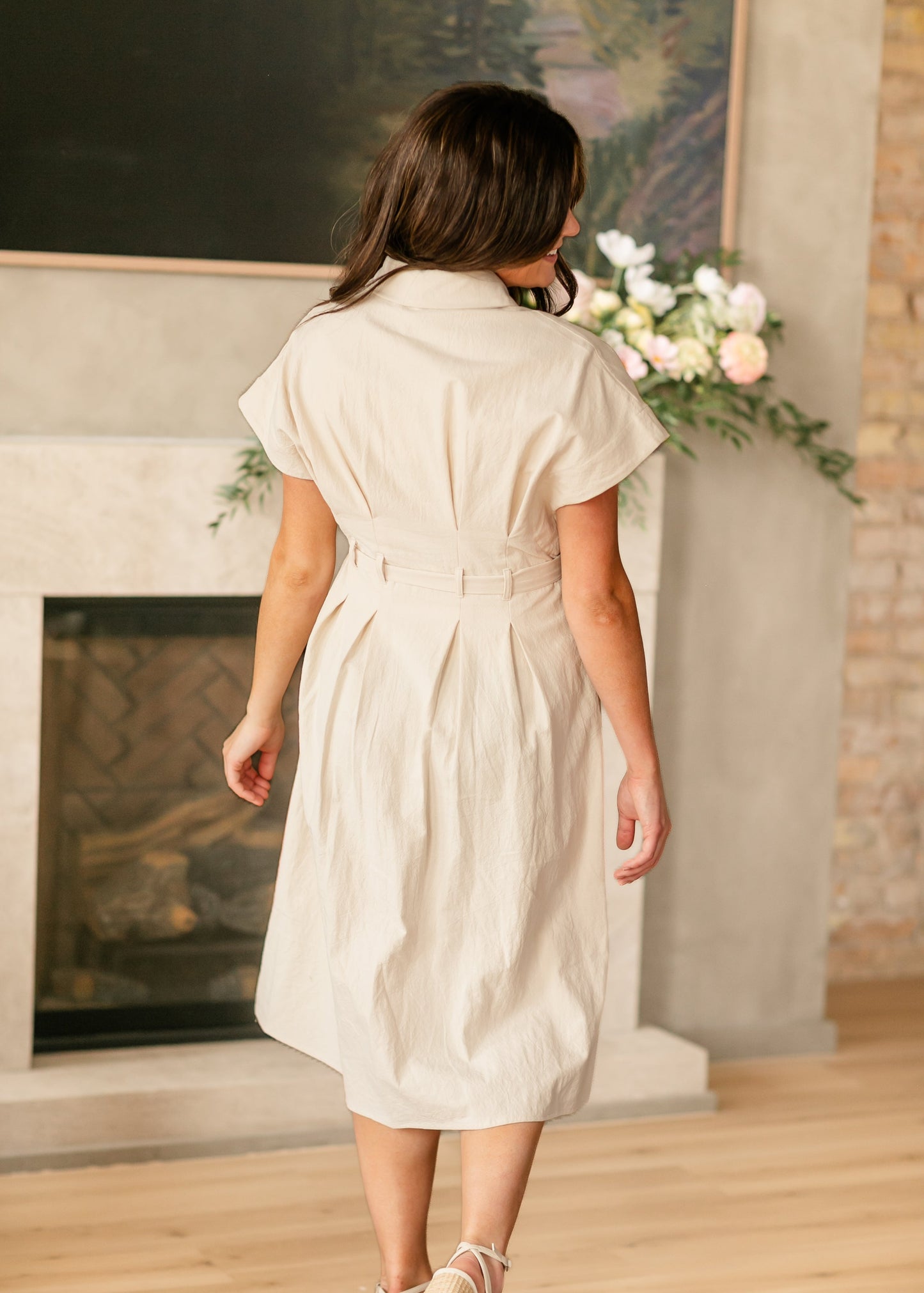 Waist Tie Button Front Midi Dress - FINAL SALE