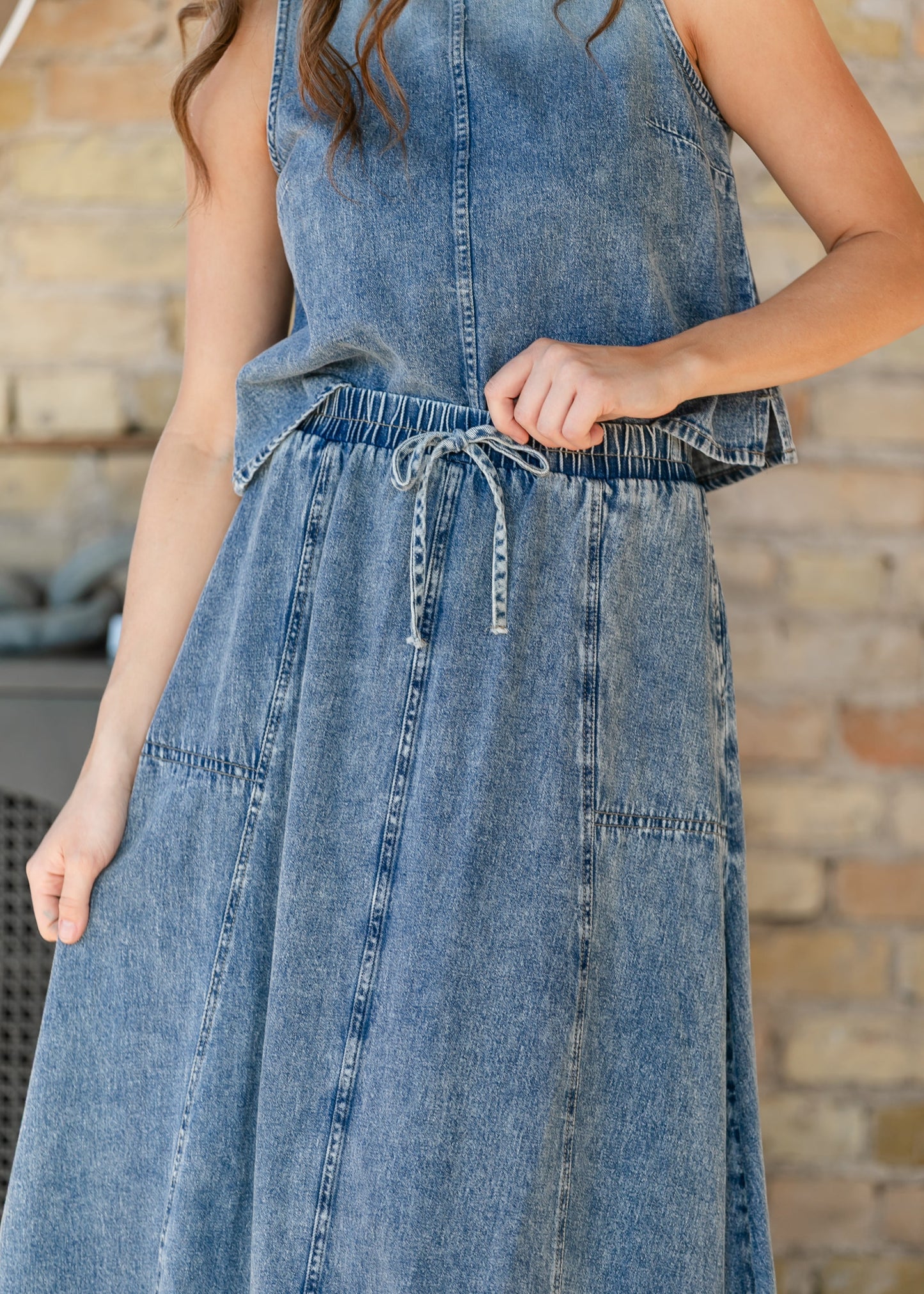 Washed Denim Skirt Set