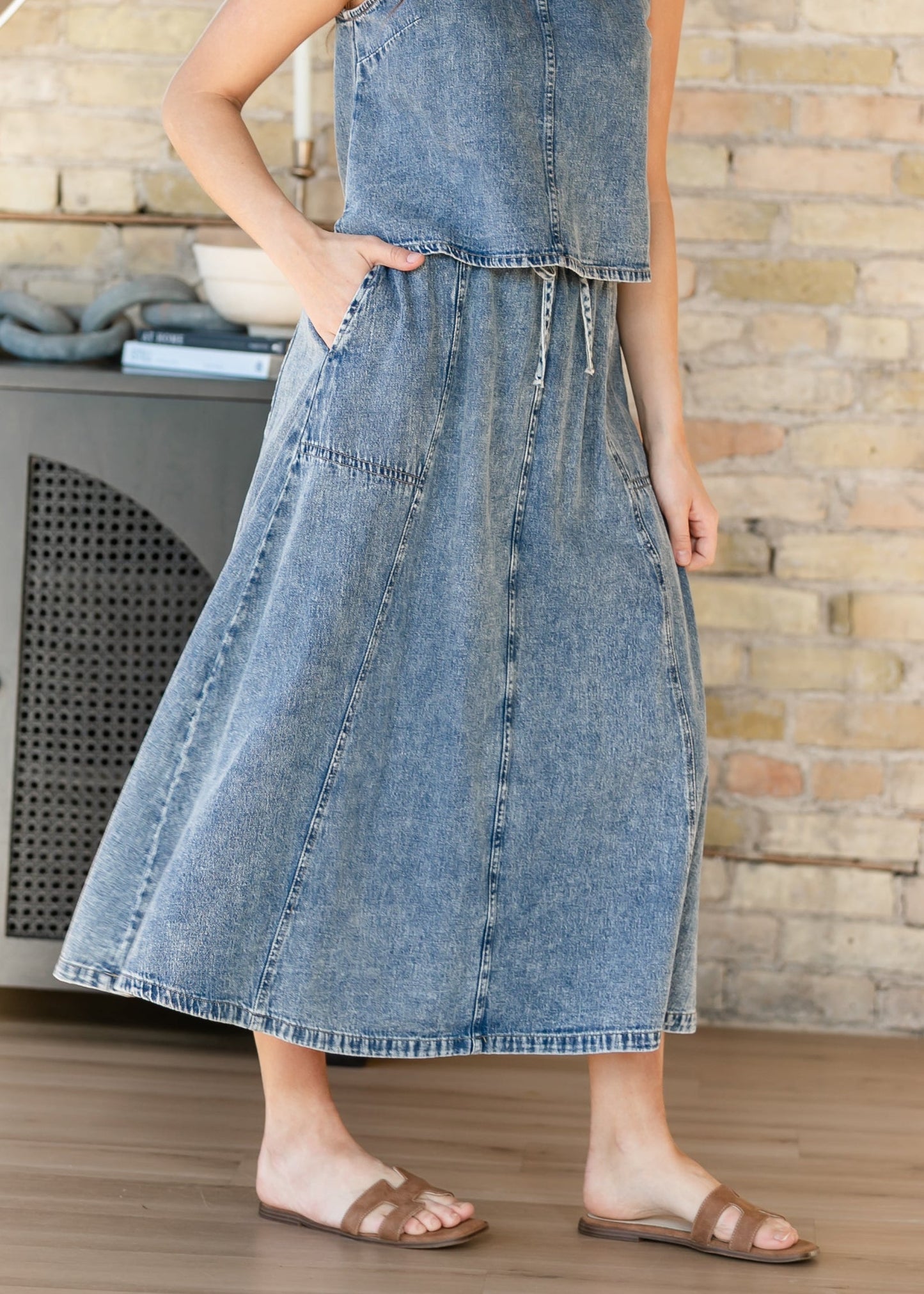 Washed Denim Skirt Set