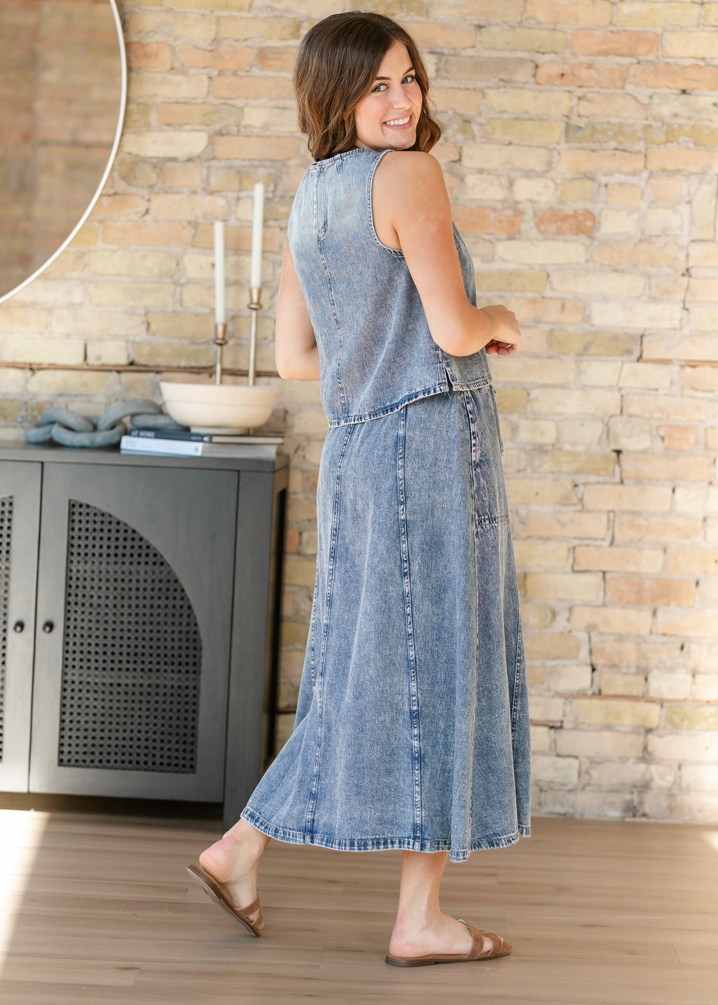 Washed Denim Skirt Set