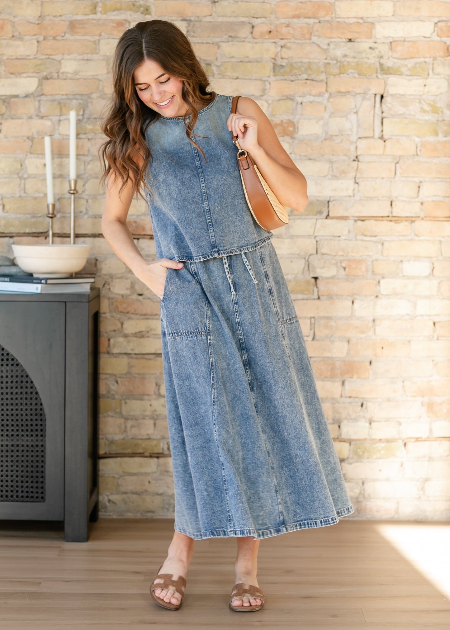 Washed Denim Skirt Set