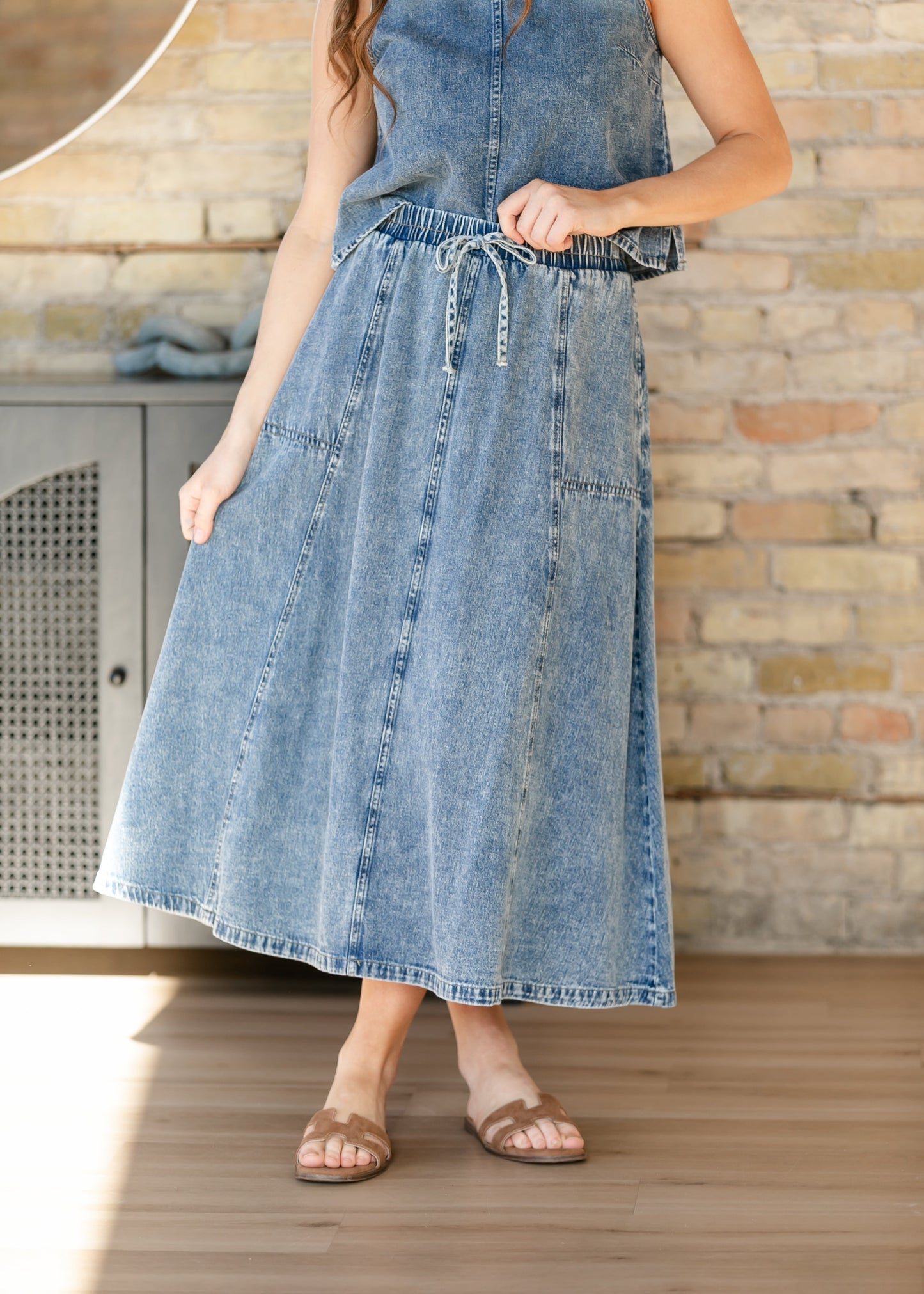 Washed Denim Skirt Set