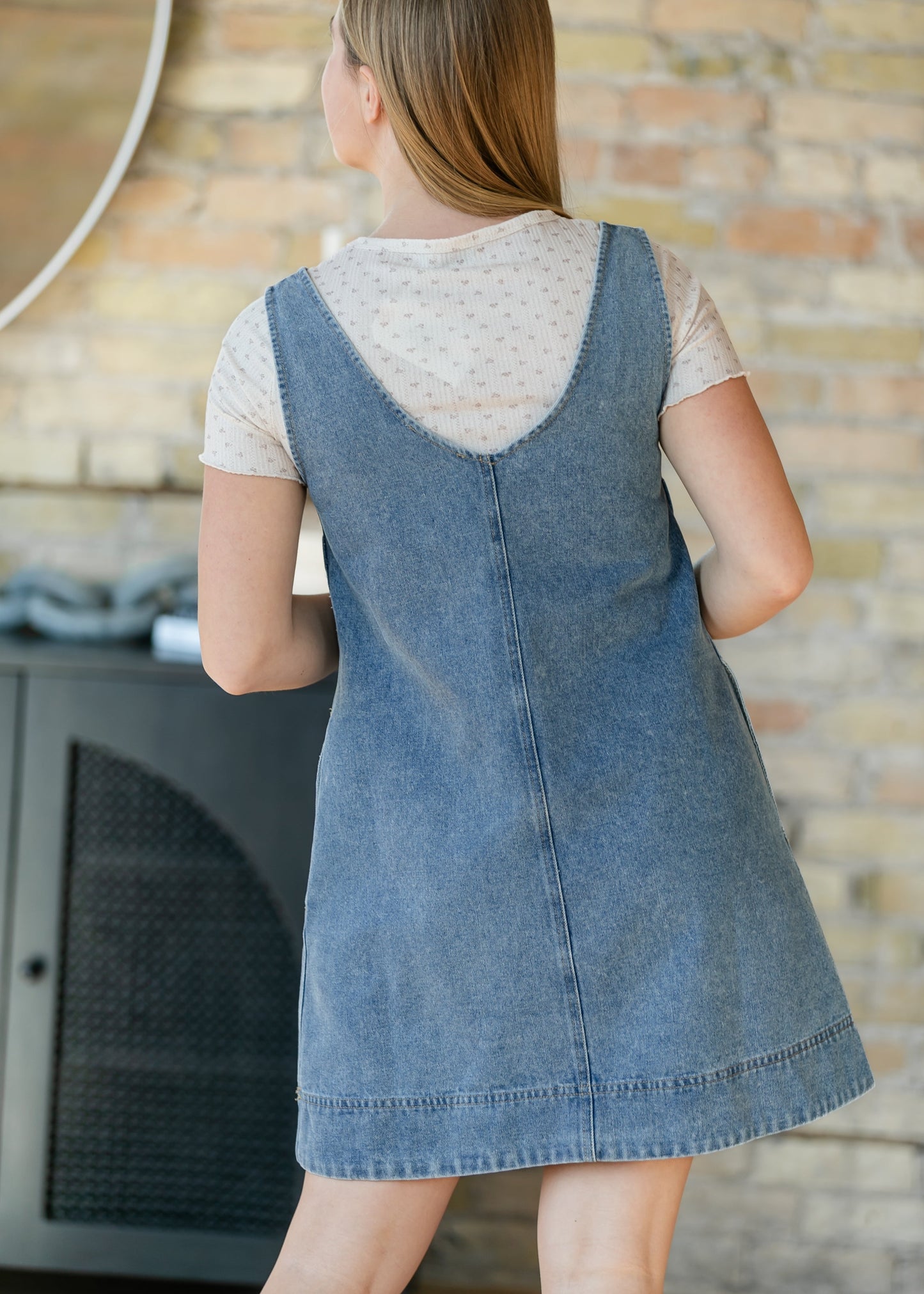 Washed Denim V-Neck Midi Dress