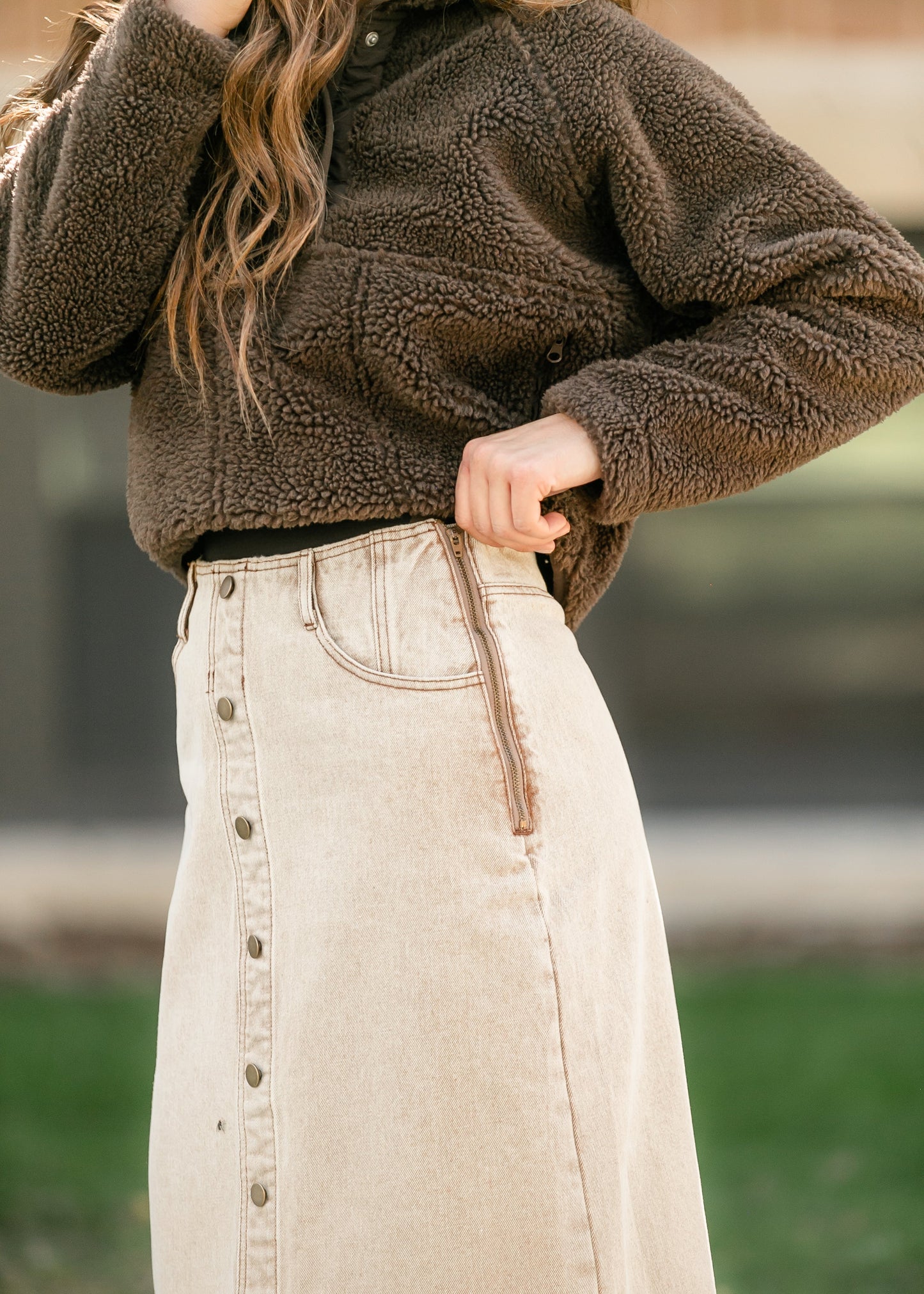 Washed Front Slit Denim Maxi Skirt - FINAL SALE