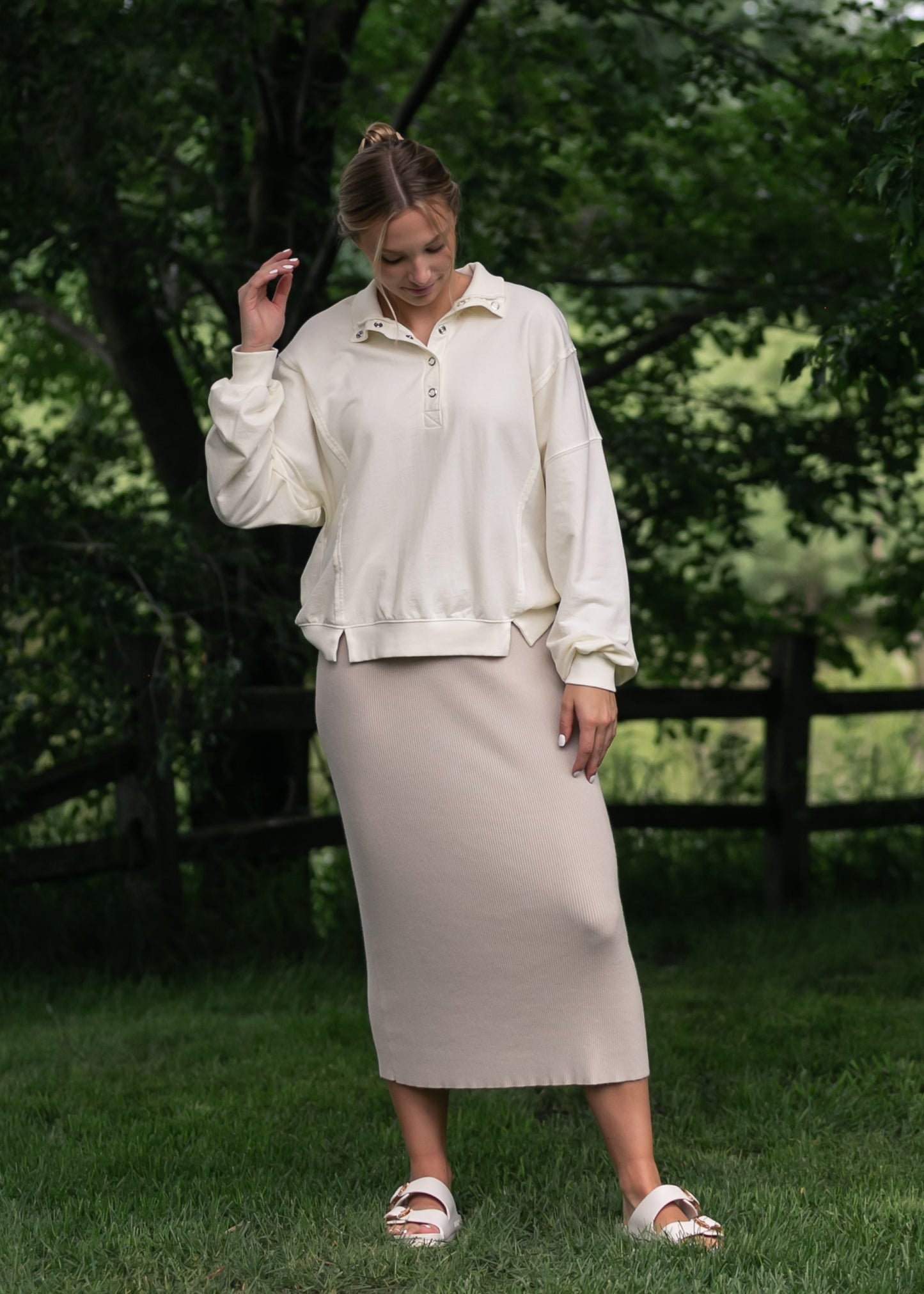 Washed Half Snap Knit Top - FINAL SALE