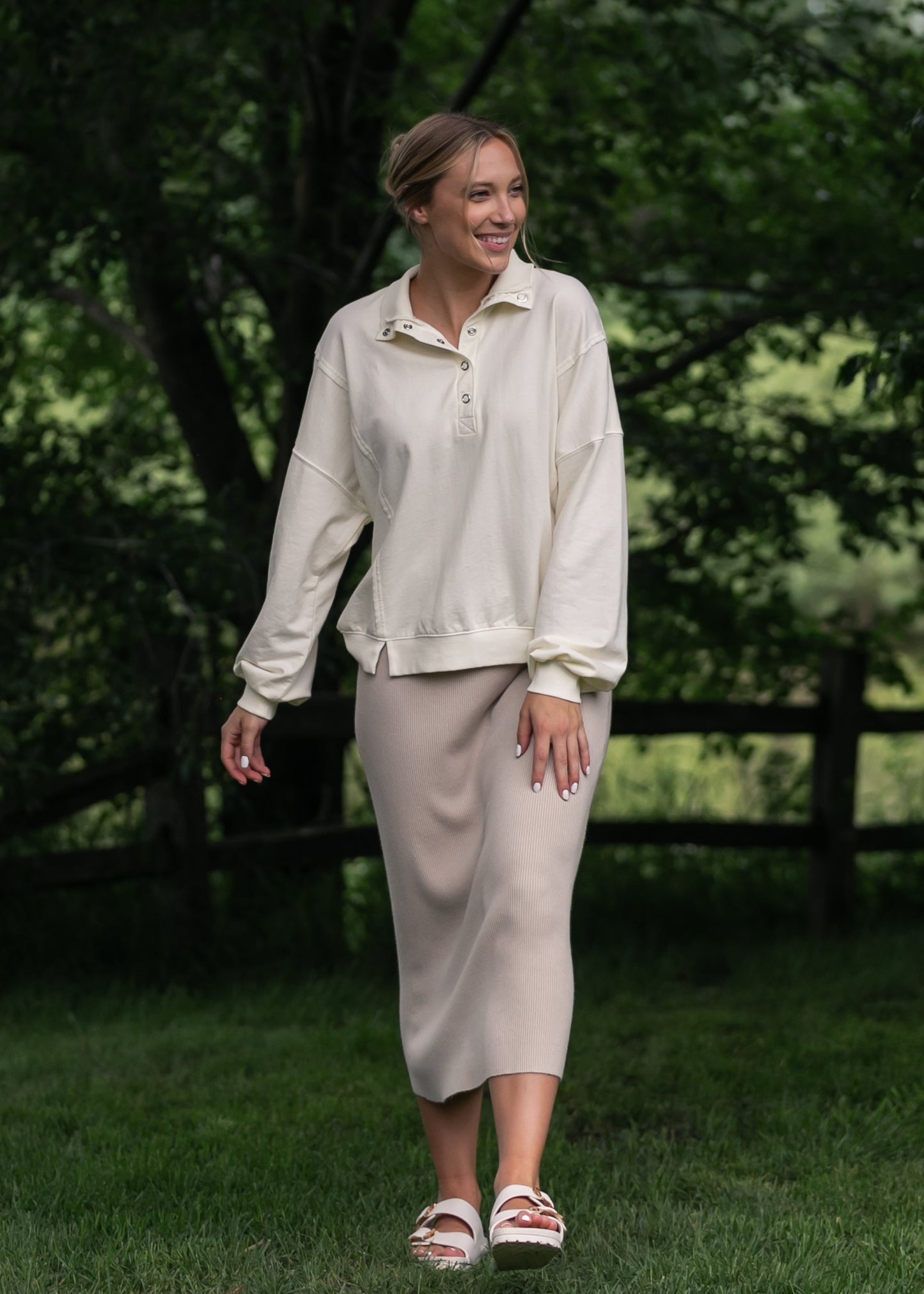 Washed Half Snap Knit Top - FINAL SALE