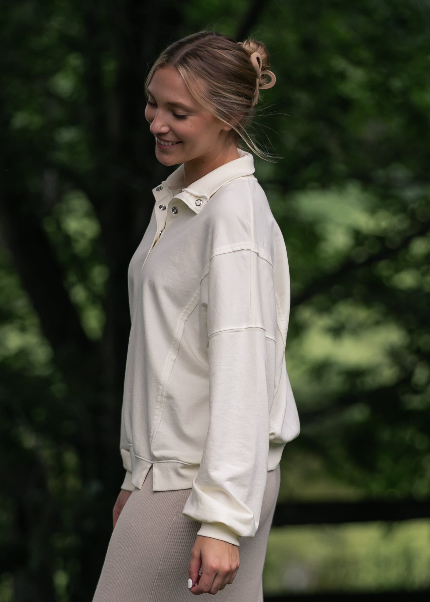 Washed Half Snap Knit Top - FINAL SALE