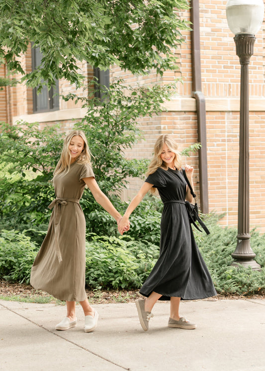 Washed Knit Waist Tie Midi Dress - FINAL SALE