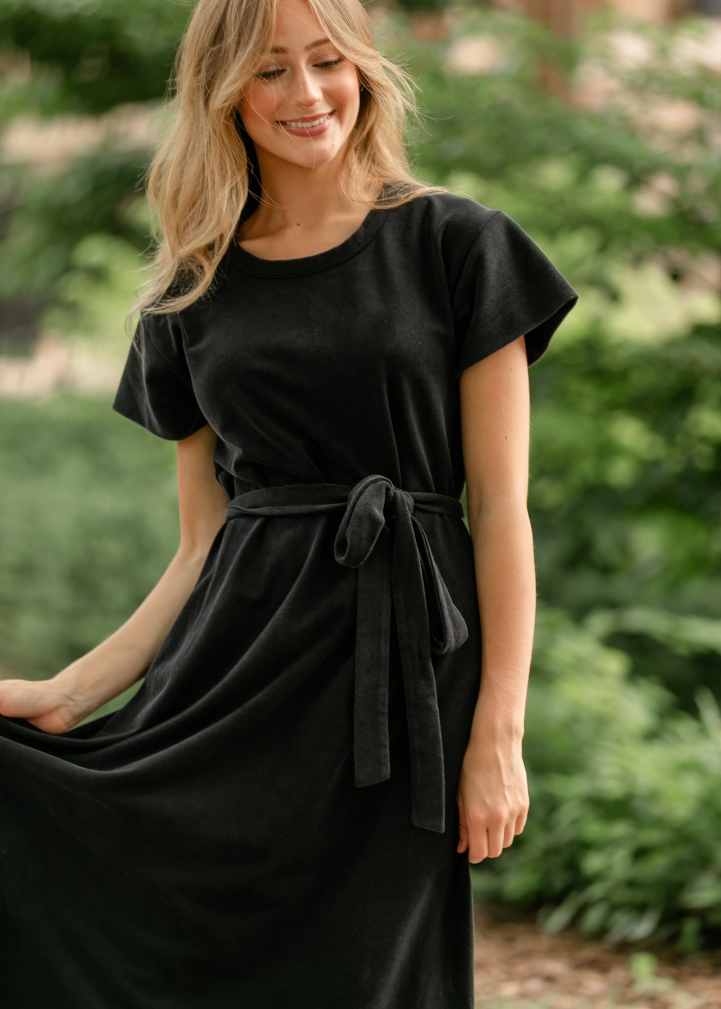 Washed Knit Waist Tie Midi Dress - FINAL SALE