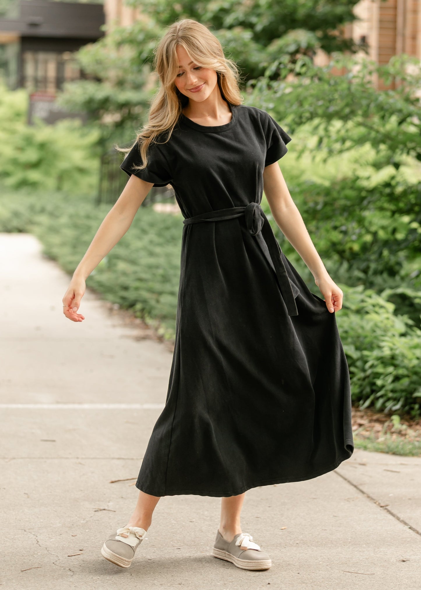 Washed Knit Waist Tie Midi Dress - FINAL SALE