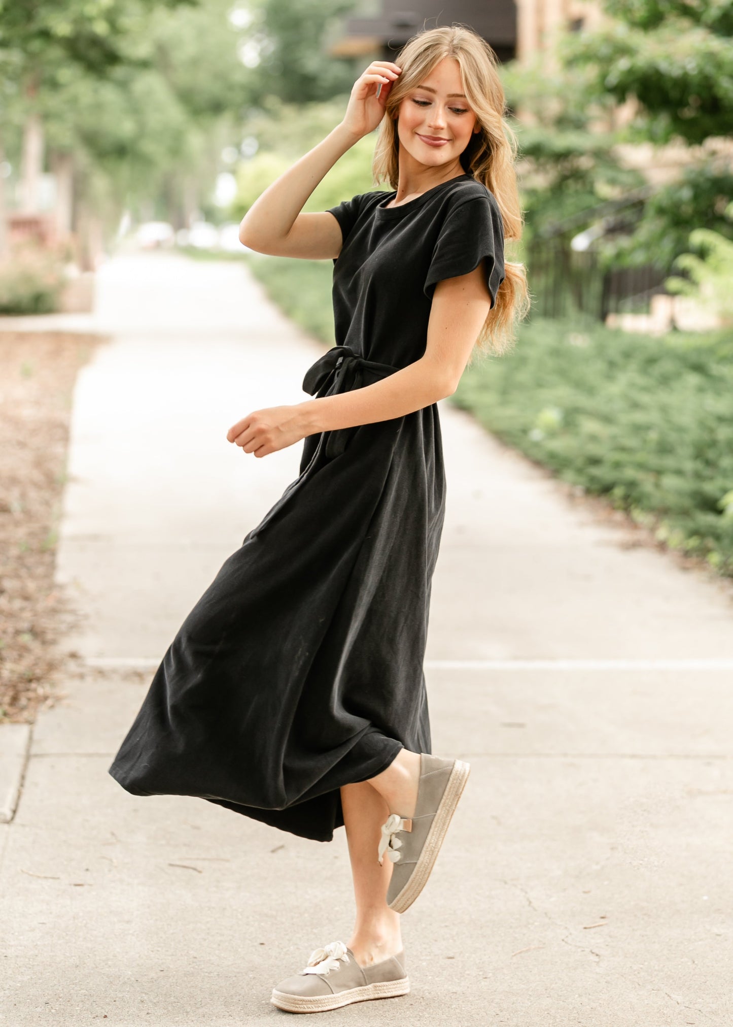 Washed Knit Waist Tie Midi Dress - FINAL SALE