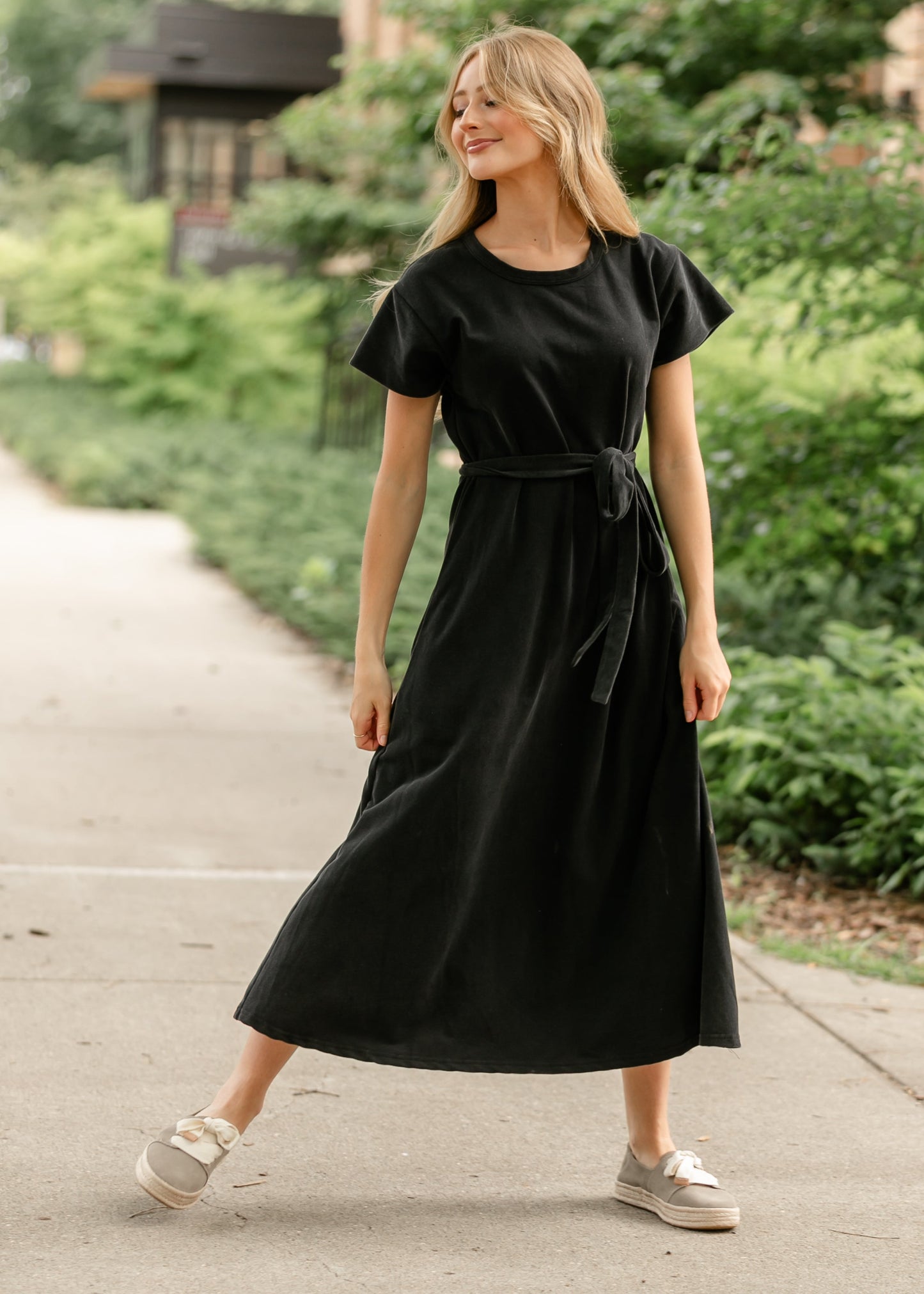 Washed Knit Waist Tie Midi Dress - FINAL SALE