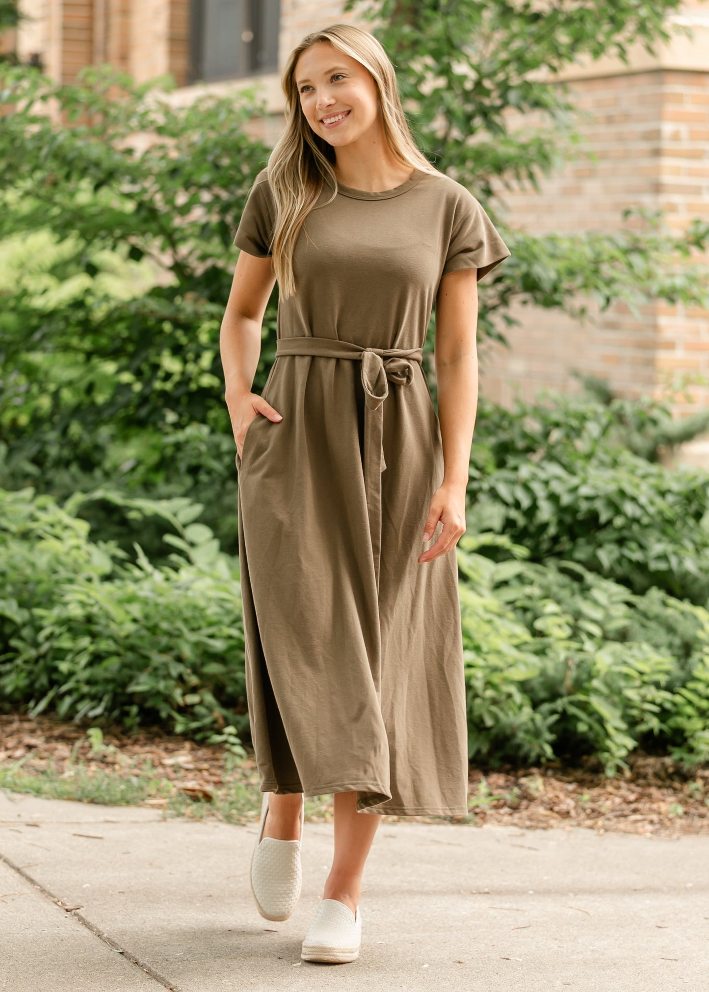 Washed Knit Waist Tie Midi Dress - FINAL SALE