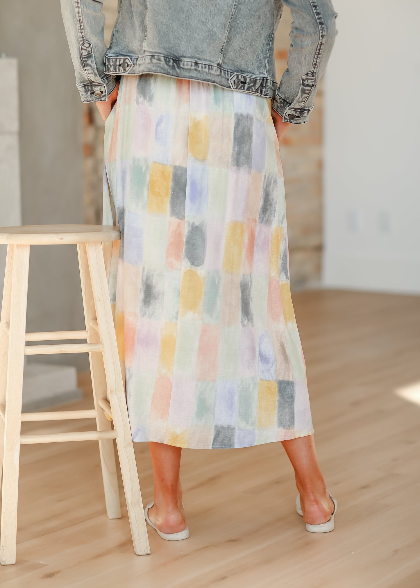 Watercolor Block Print Elastic Waist Maxi Skirt - FINAL SALE