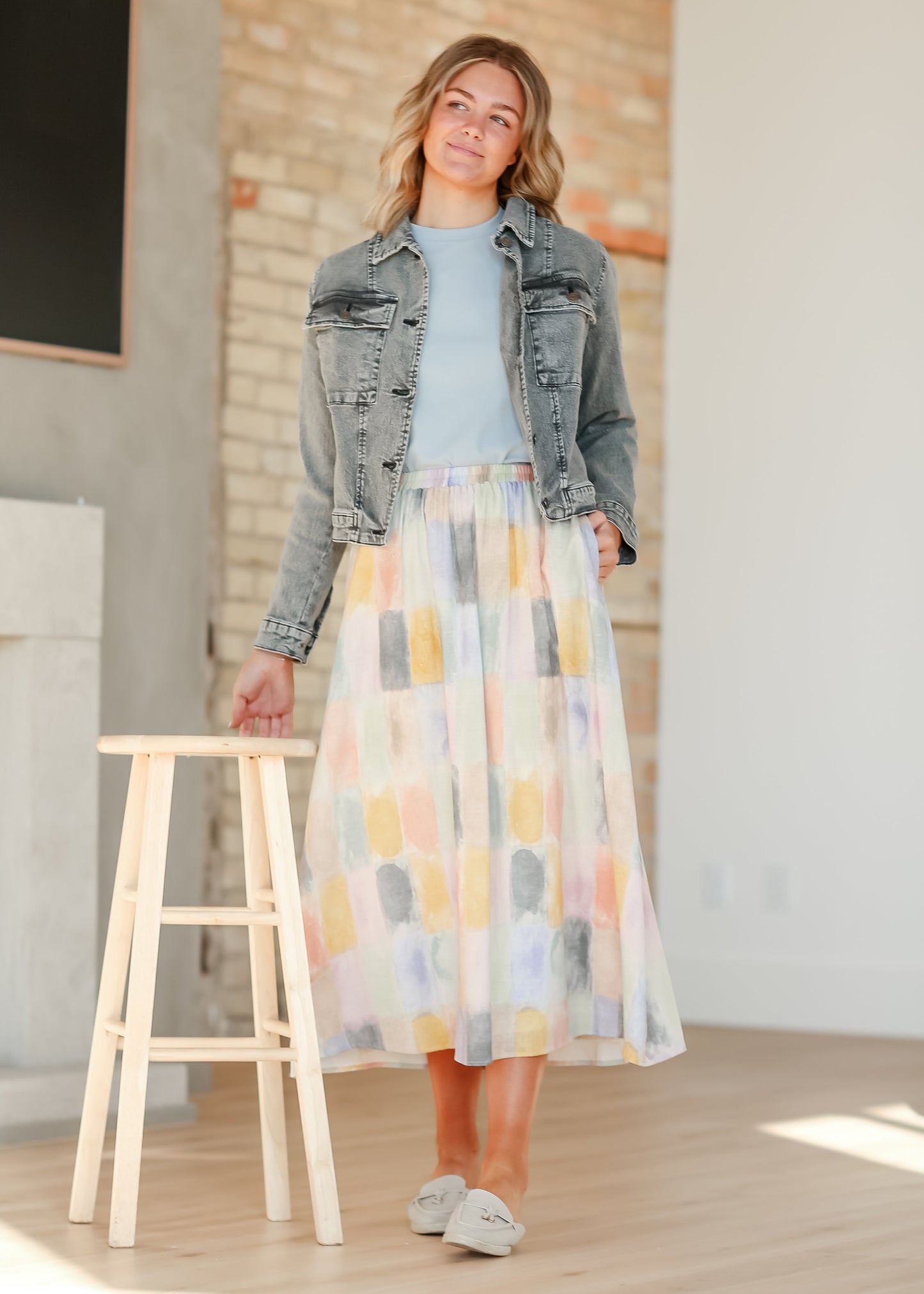 Watercolor Block Print Elastic Waist Maxi Skirt - FINAL SALE
