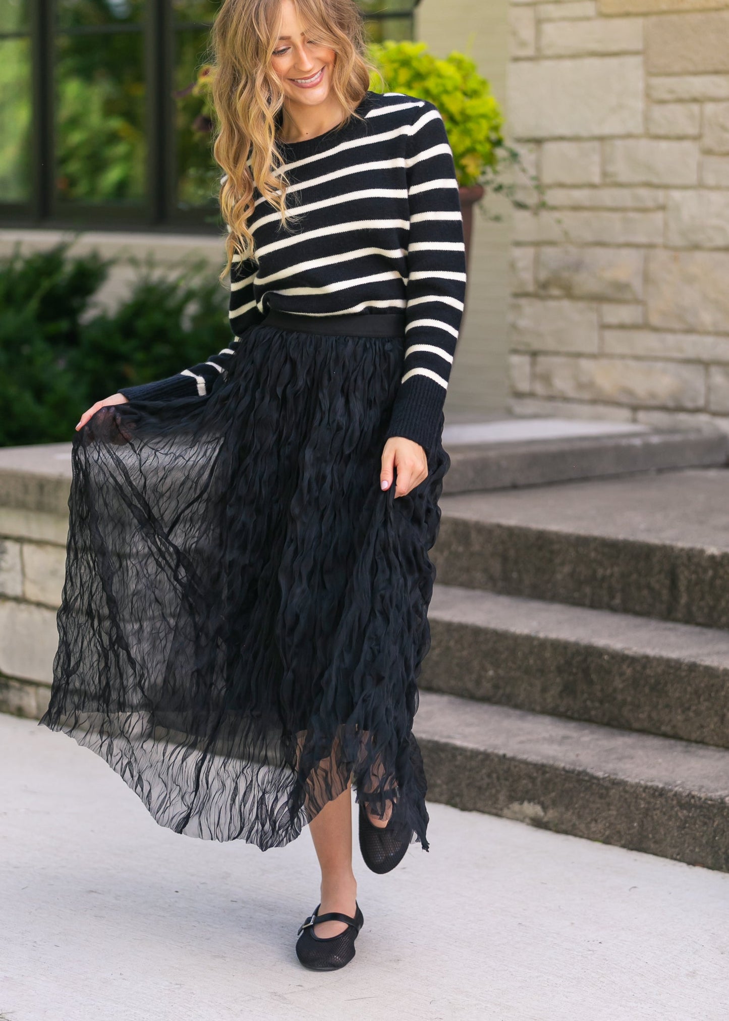 Wavy Tulle Midi Skirt - FINAL SALE