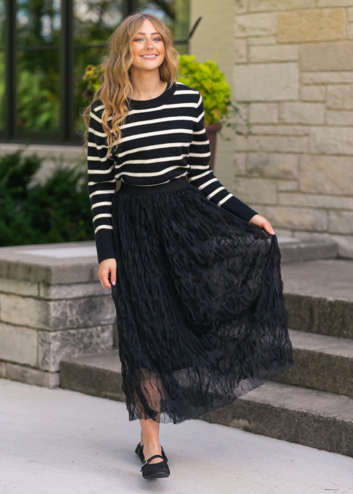 Wavy Tulle Midi Skirt - FINAL SALE