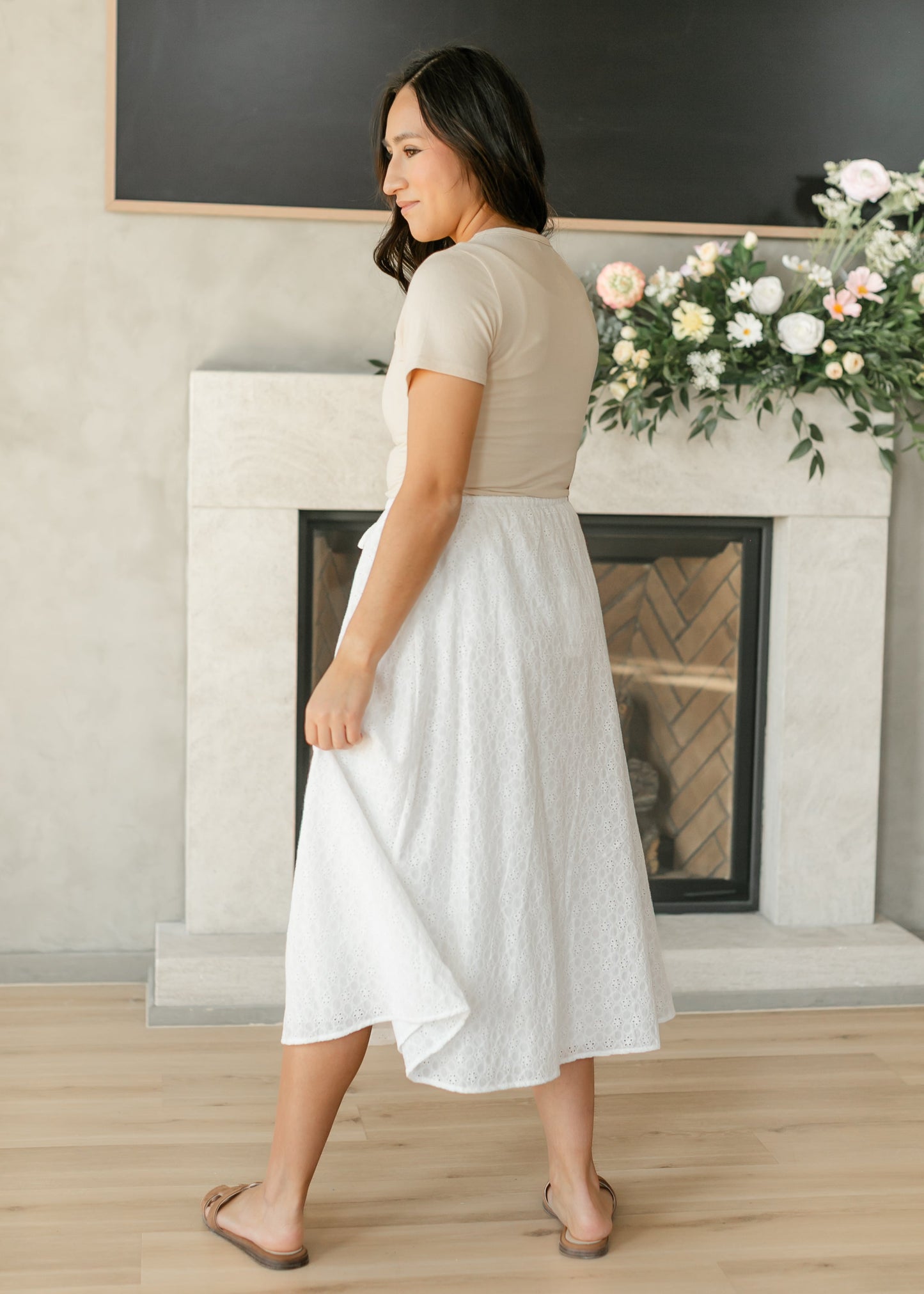 White Eyelet Lace Drawstring Midi Skirt - FINAL SALE